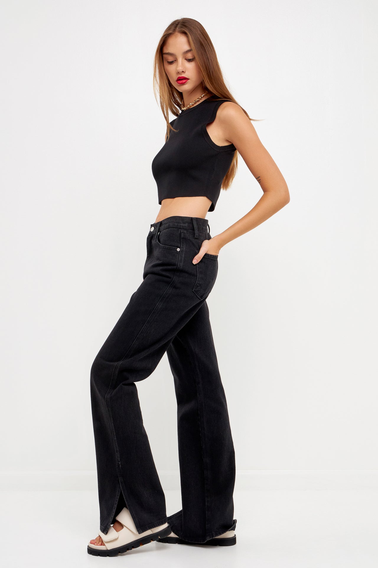 GREY LAB - Knit Crew Neck Cropped Tank Top - CAMI TOPS & TANK available at Objectrare