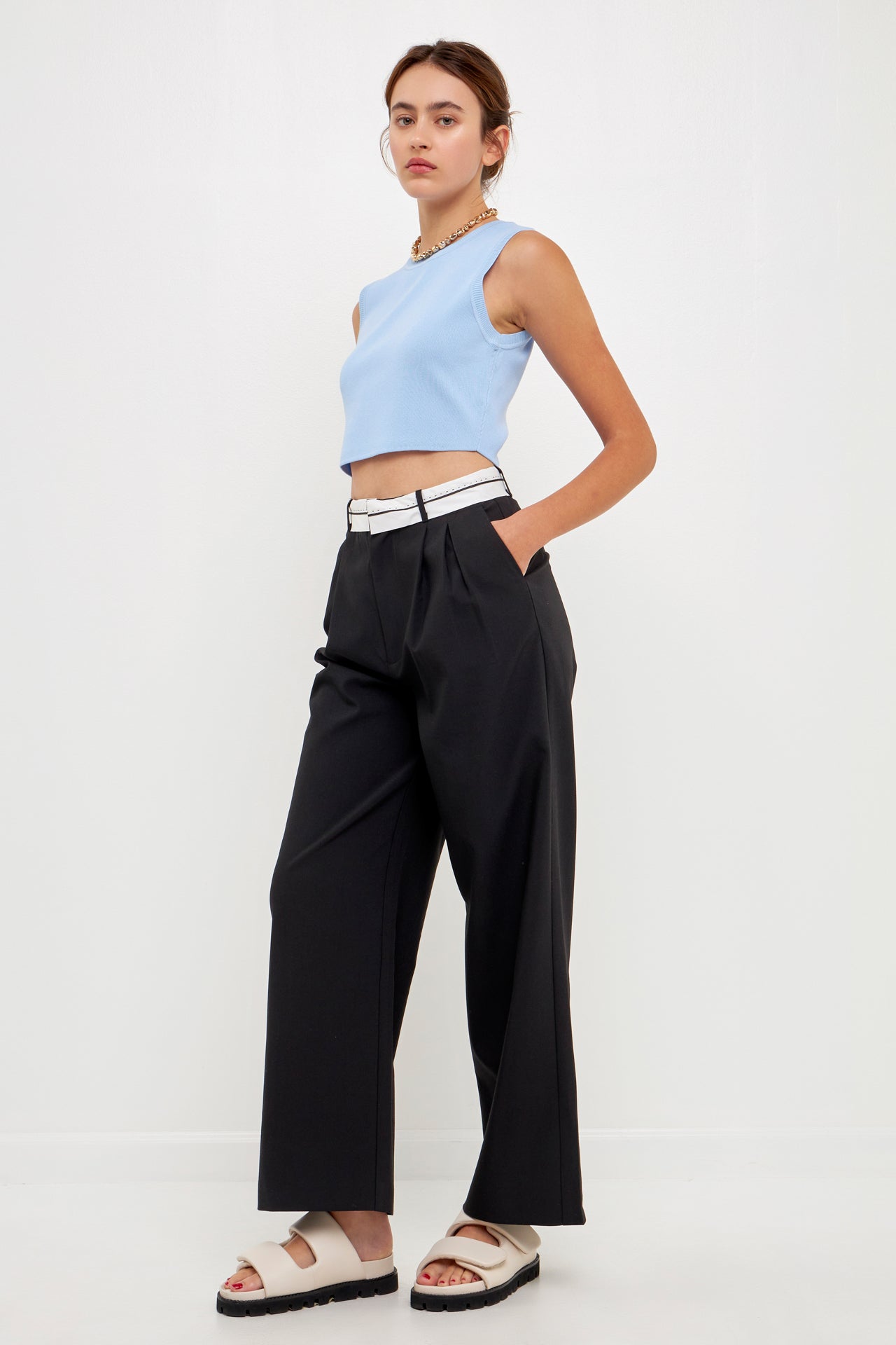 GREY LAB - Knit Crew Neck Cropped Tank Top - CAMI TOPS & TANK available at Objectrare
