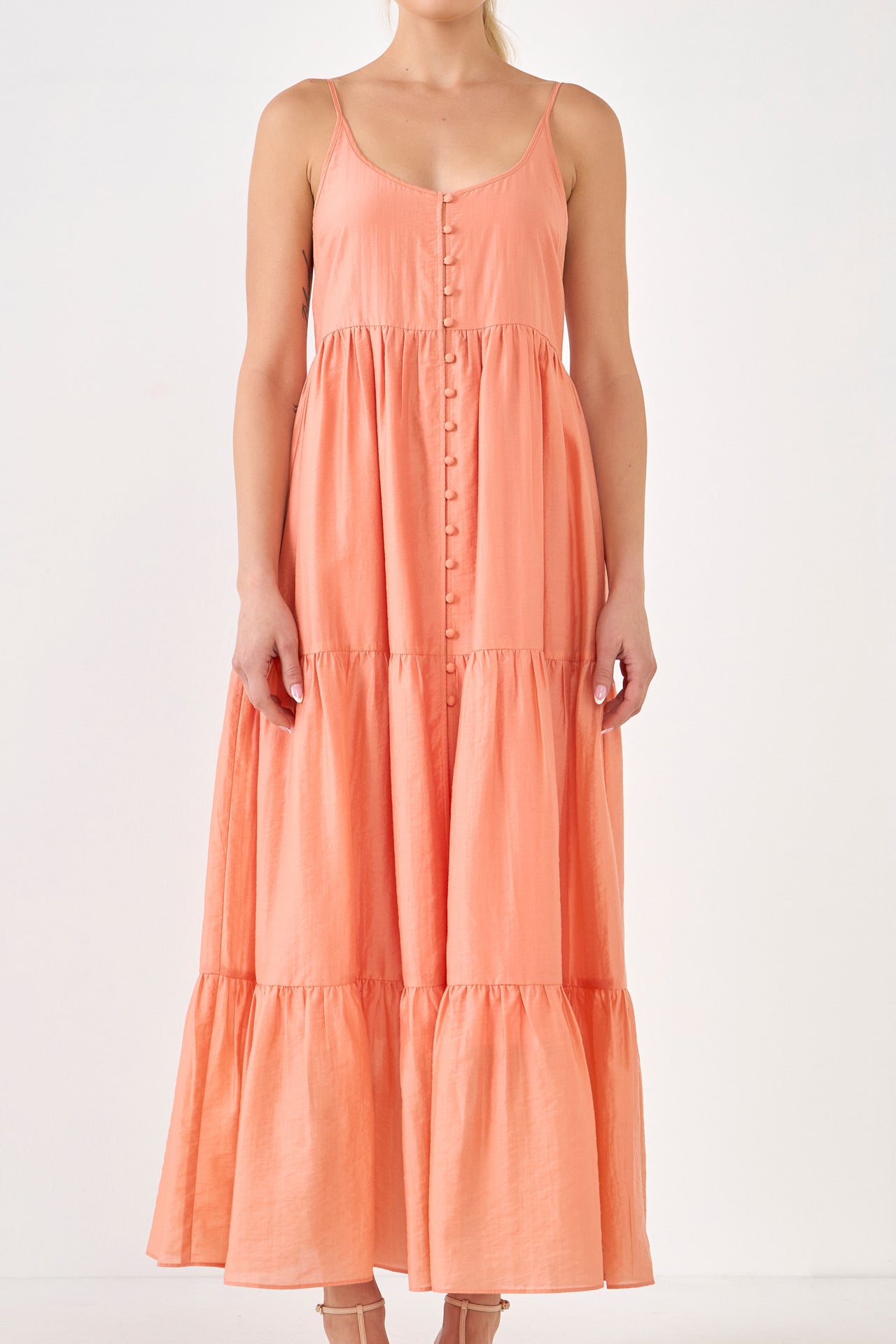 ENDLESS ROSE - Button Detail Tiered Maxi Dress - DRESSES available at Objectrare