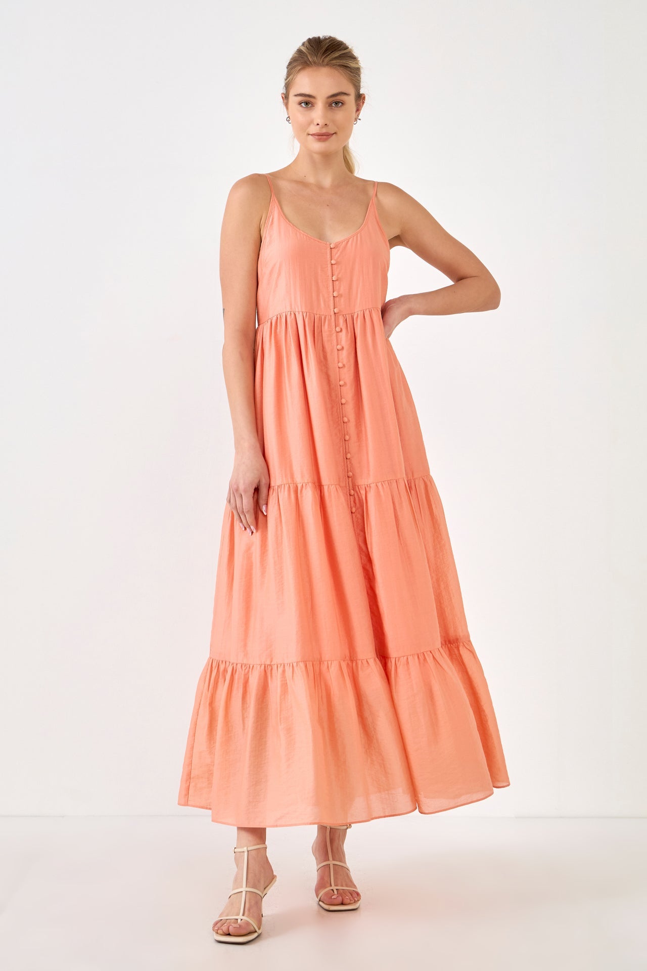 ENDLESS ROSE - Button Detail Tiered Maxi Dress - DRESSES available at Objectrare