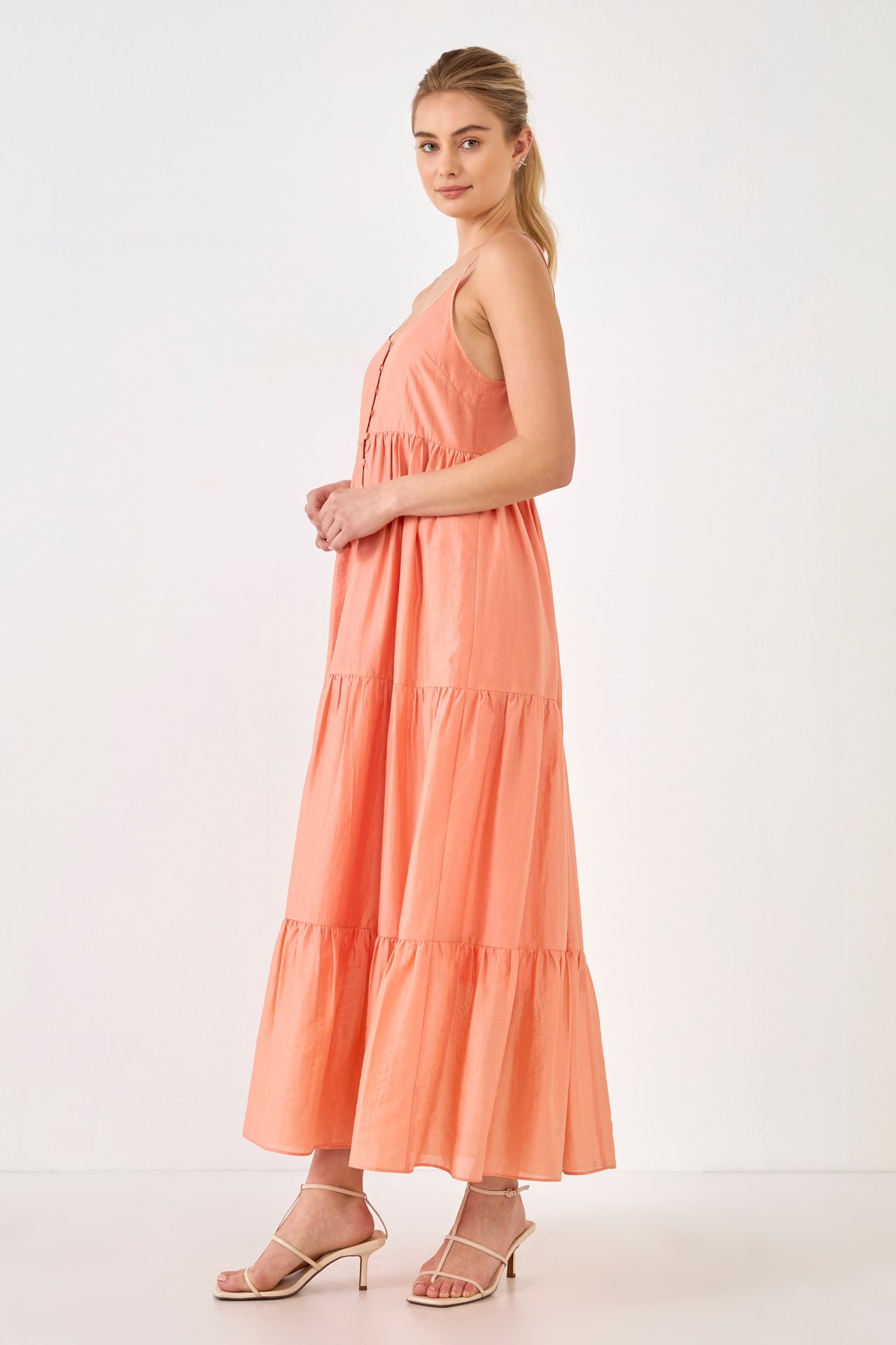 ENDLESS ROSE - Button Detail Tiered Maxi Dress - DRESSES available at Objectrare