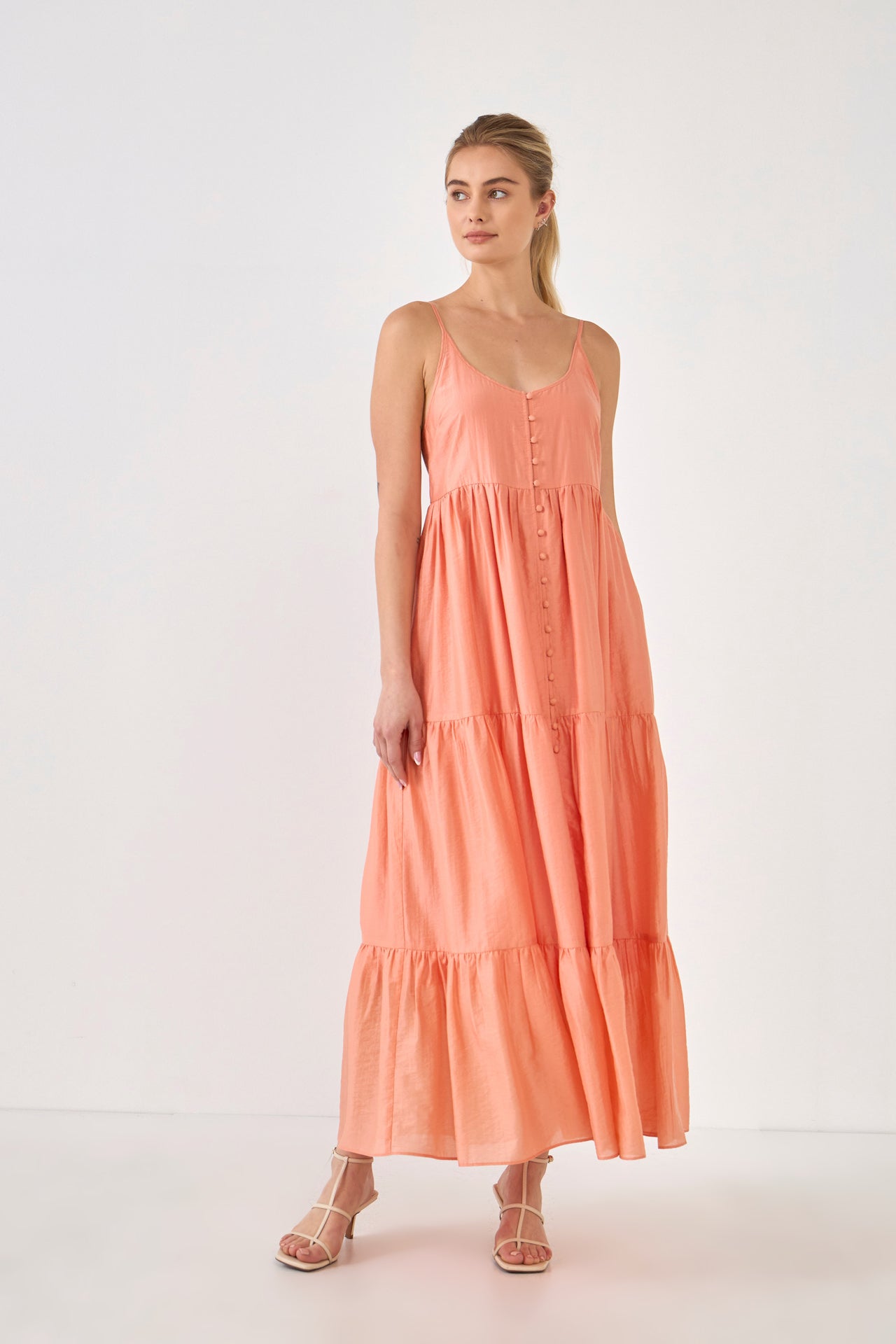 ENDLESS ROSE - Button Detail Tiered Maxi Dress - DRESSES available at Objectrare