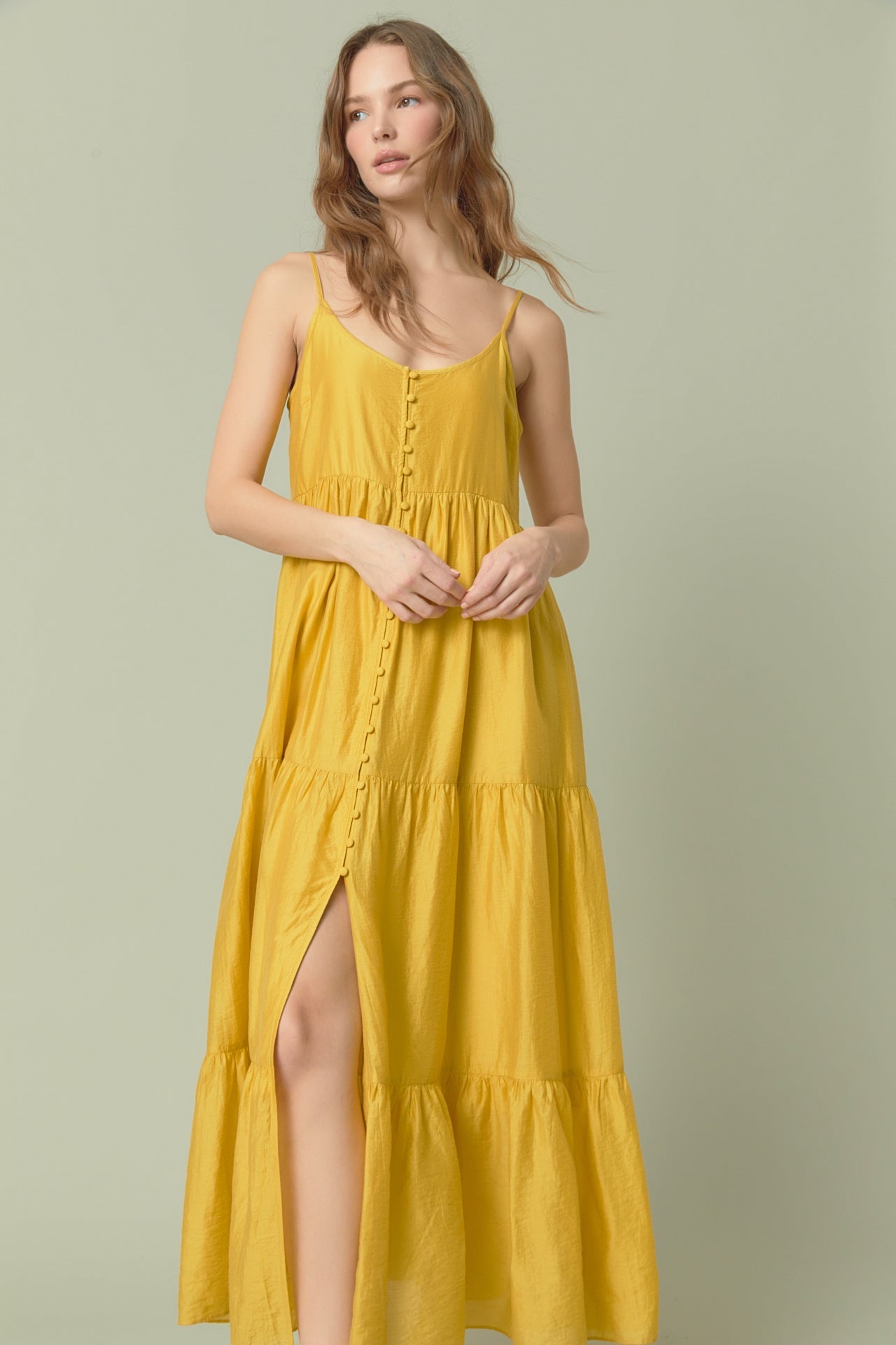ENDLESS ROSE - Button Detail Tiered Maxi Dress - DRESSES available at Objectrare