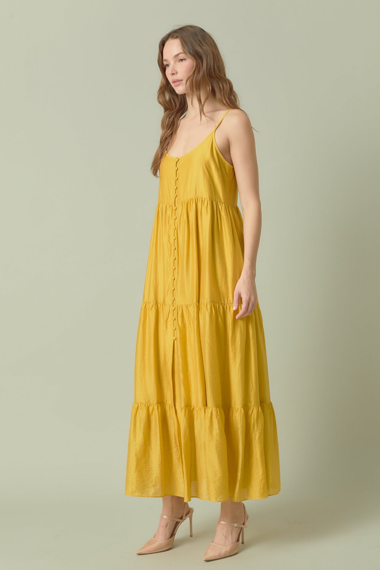 ENDLESS ROSE - Button Detail Tiered Maxi Dress - DRESSES available at Objectrare