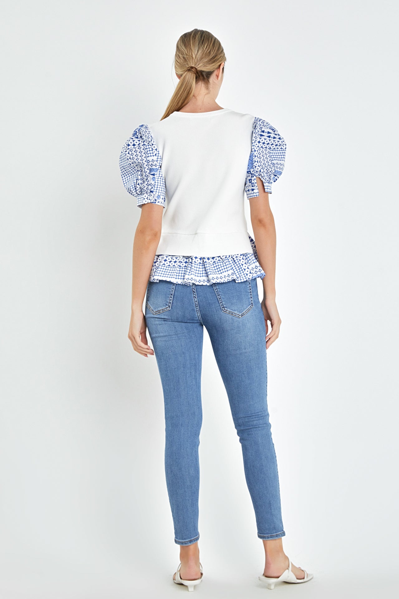 ENGLISH FACTORY - Mixed Media Floral Sleeve Knit Top - TOPS available at Objectrare
