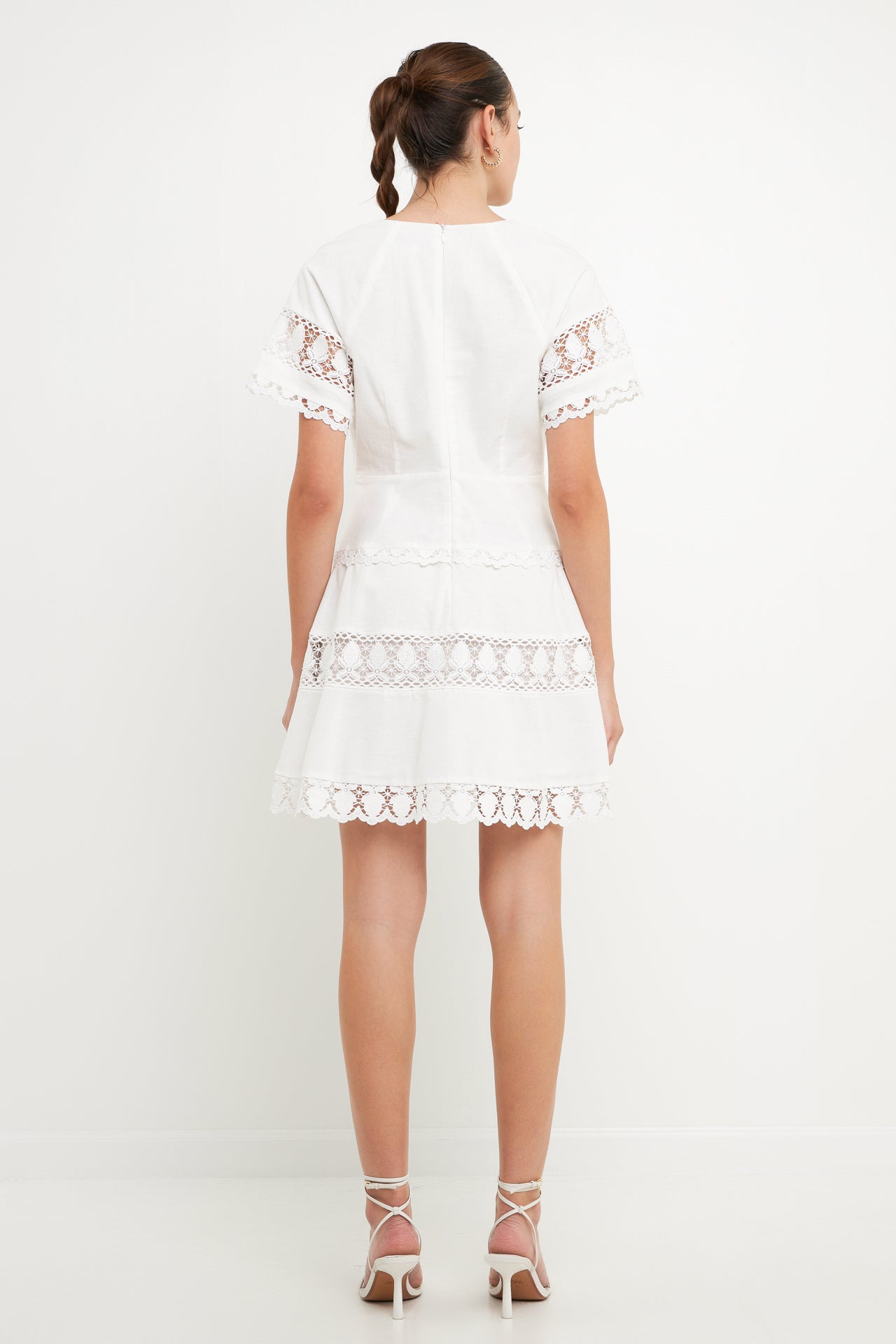 ENDLESS ROSE - Lace Trim Mini Dress with Front Bow - DRESSES available at Objectrare