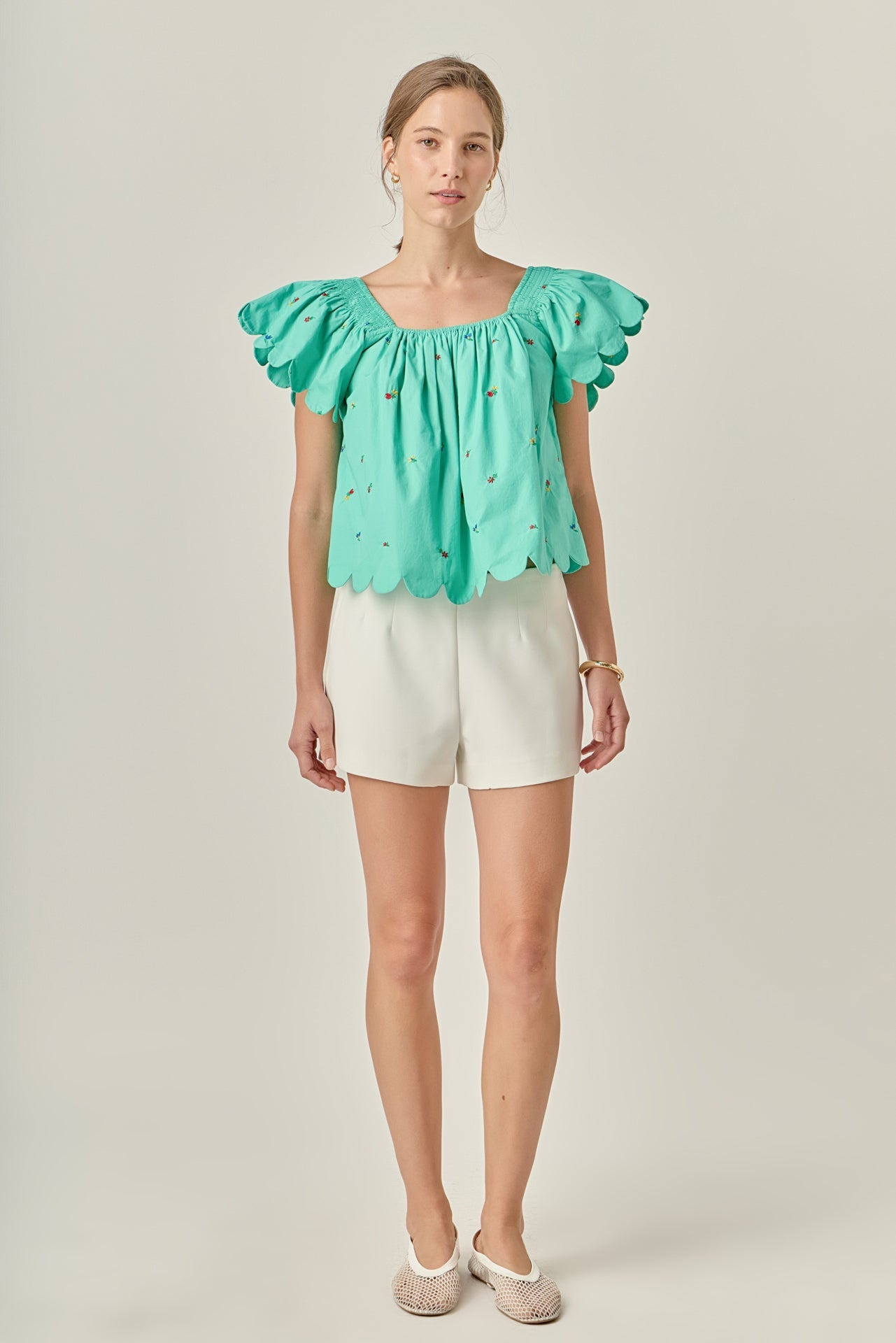 ENGLISH FACTORY - Scalloped Hem Ruffle Detail Top - TOPS available at Objectrare