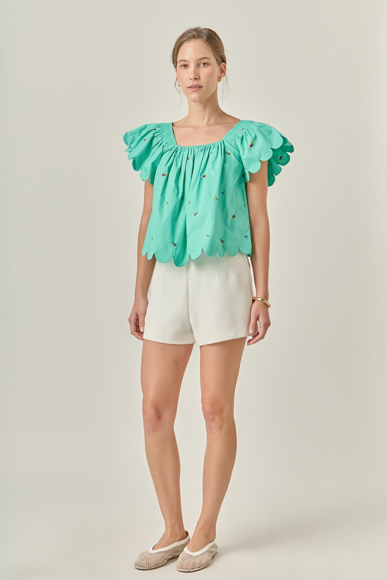 ENGLISH FACTORY - Scalloped Hem Ruffle Detail Top - TOPS available at Objectrare