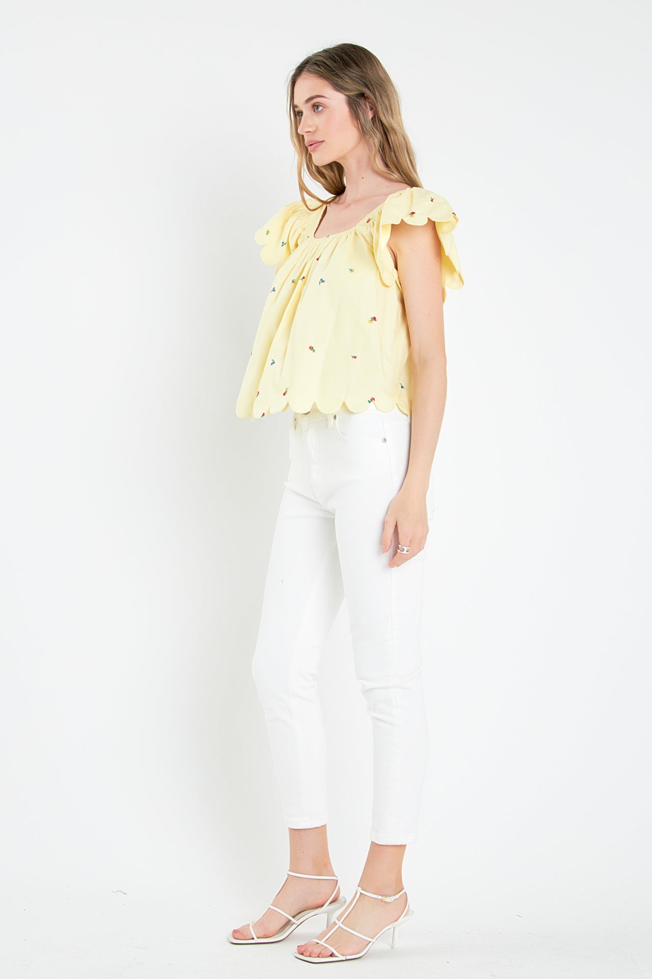 ENGLISH FACTORY - Scalloped Hem Ruffle Detail Top - TOPS available at Objectrare