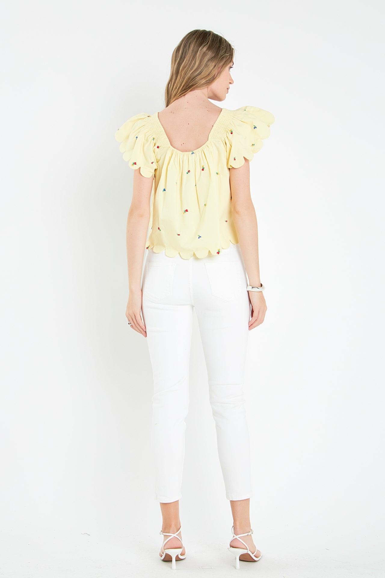 ENGLISH FACTORY - Scalloped Hem Ruffle Detail Top - TOPS available at Objectrare