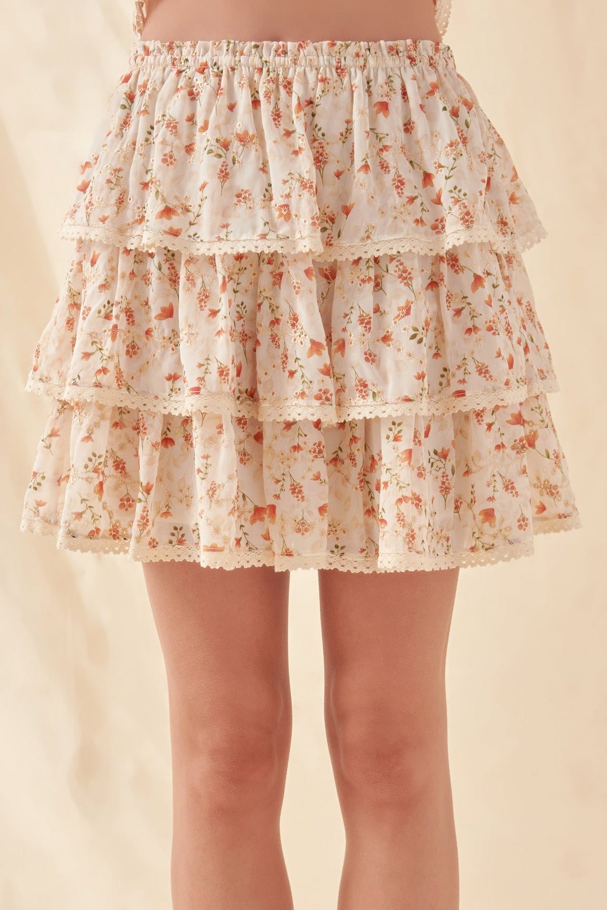 FREE THE ROSES - High Waisted Ruffle Skirt with Lace - SKIRTS available at Objectrare