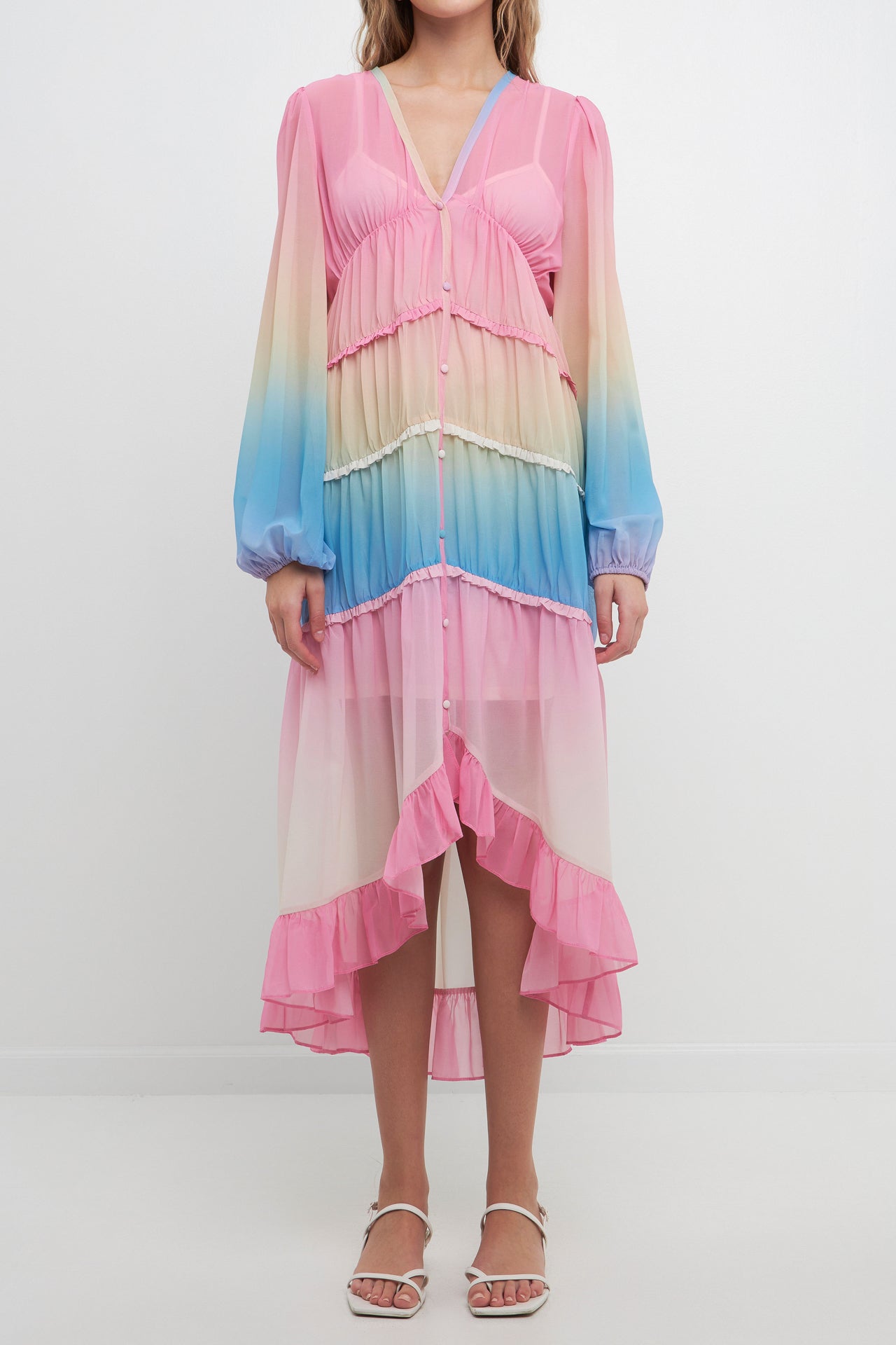 FREE THE ROSES - Tie Dye Print Ruffle High-Low Dress - DRESSES available at Objectrare
