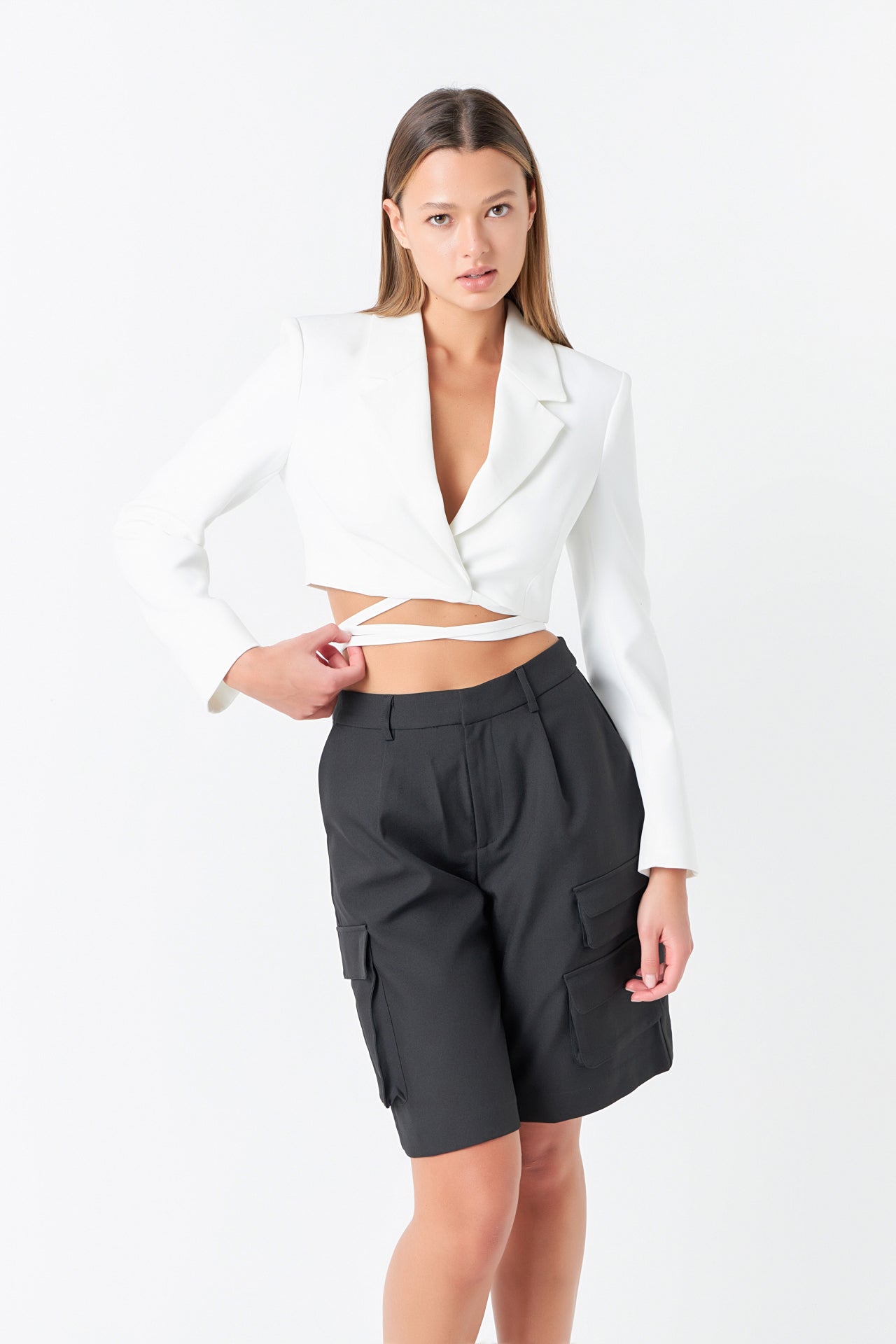 GREY LAB - Cropped Blazer with Tie Detail - BLAZERS available at Objectrare