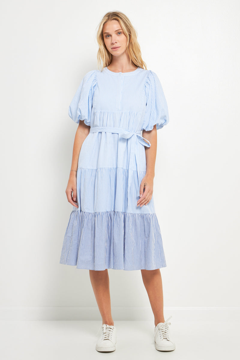 ENGLISH FACTORY - Puff Sleeve Round Neckline Midi Dress - DRESSES available at Objectrare