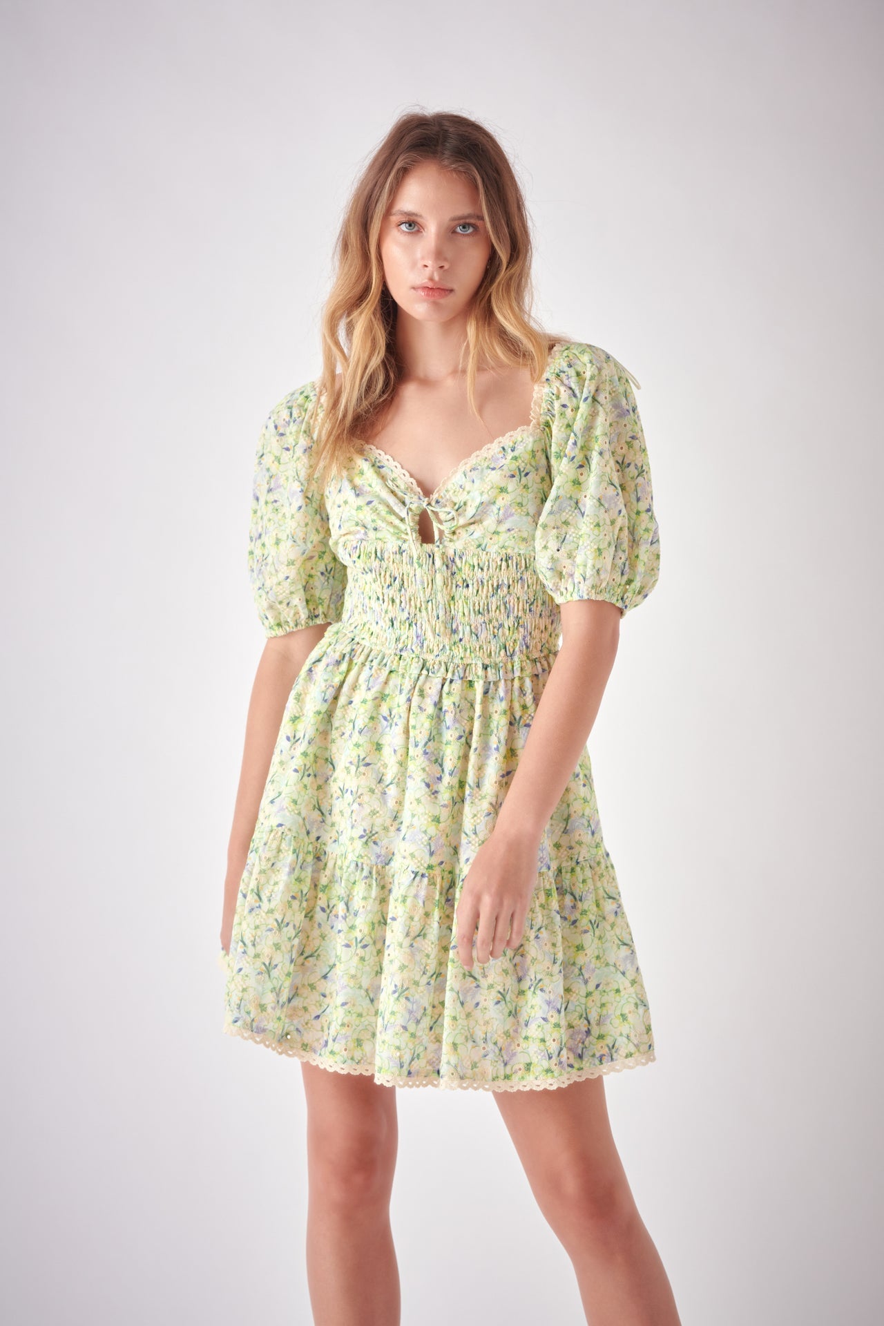 FREE THE ROSES - Shirred Waist Milkmaid Mini Dress - DRESSES available at Objectrare
