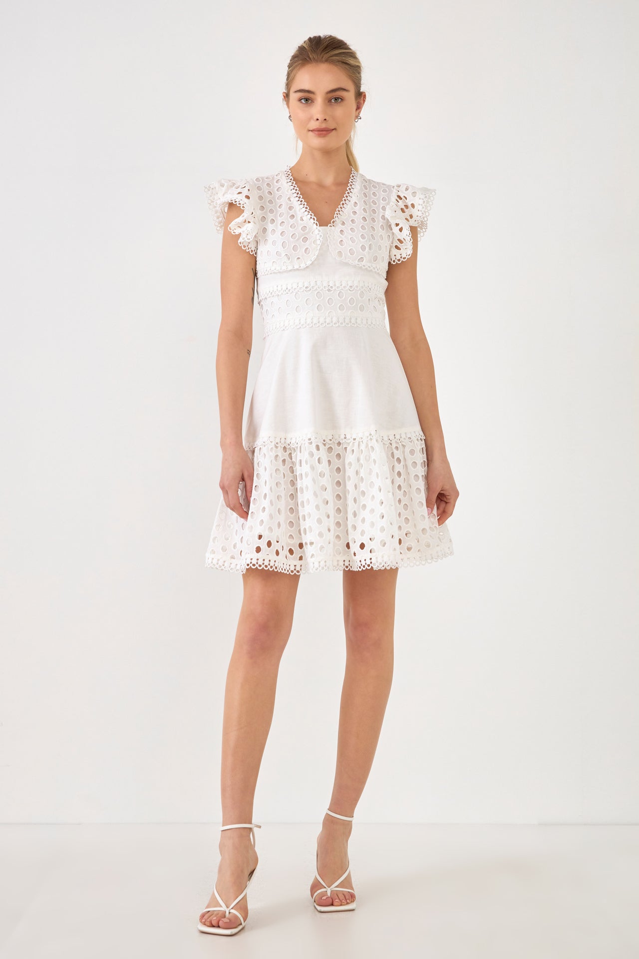 ENDLESS ROSE - Eyelet Mixed Media Mini Dress - DRESSES available at Objectrare