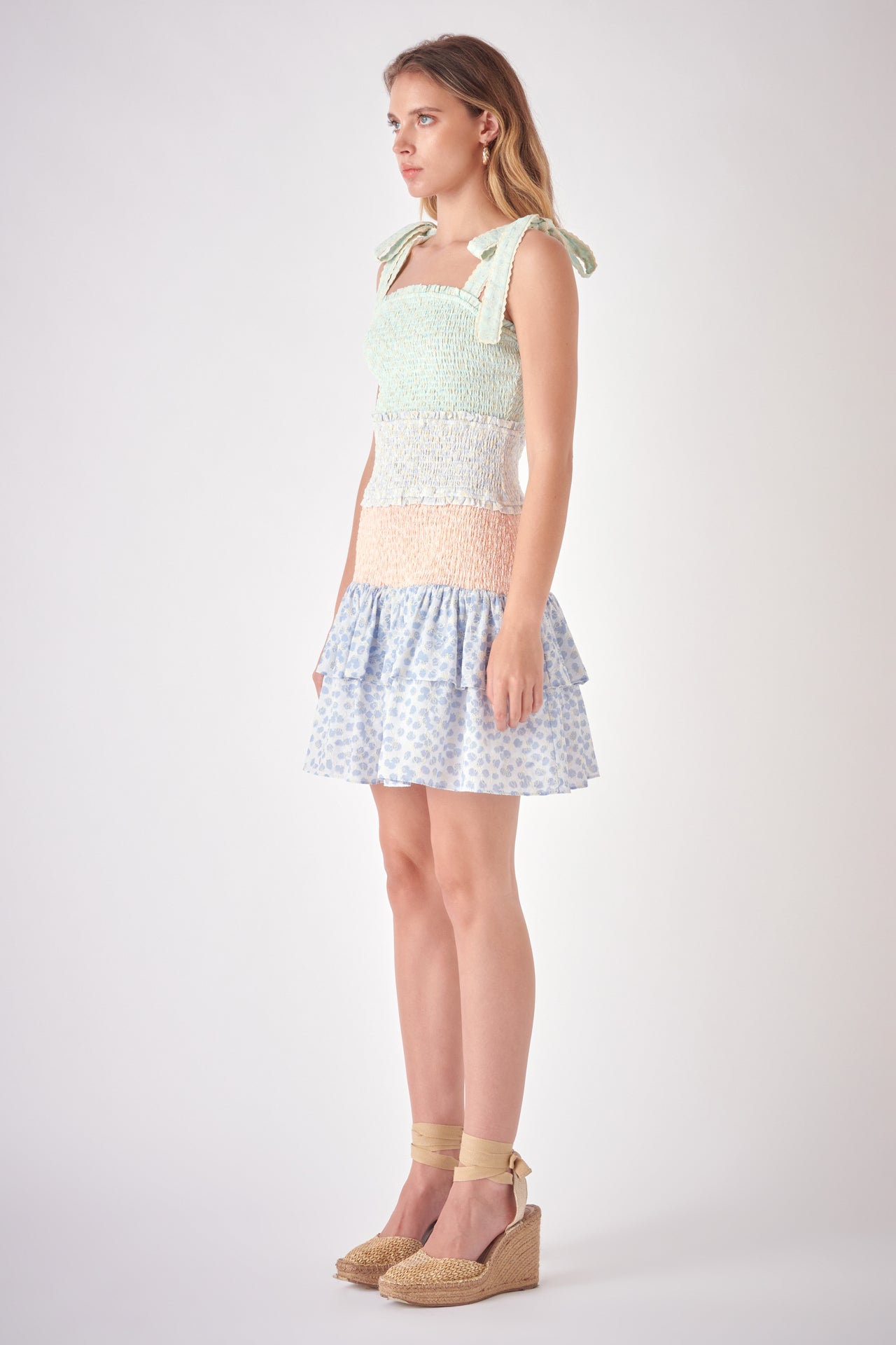 FREE THE ROSES - Floral Embroidery Colorblock Mini Dress - DRESSES available at Objectrare