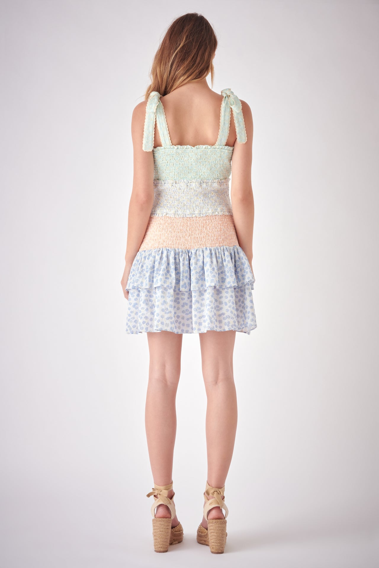 FREE THE ROSES - Floral Embroidery Colorblock Mini Dress - DRESSES available at Objectrare