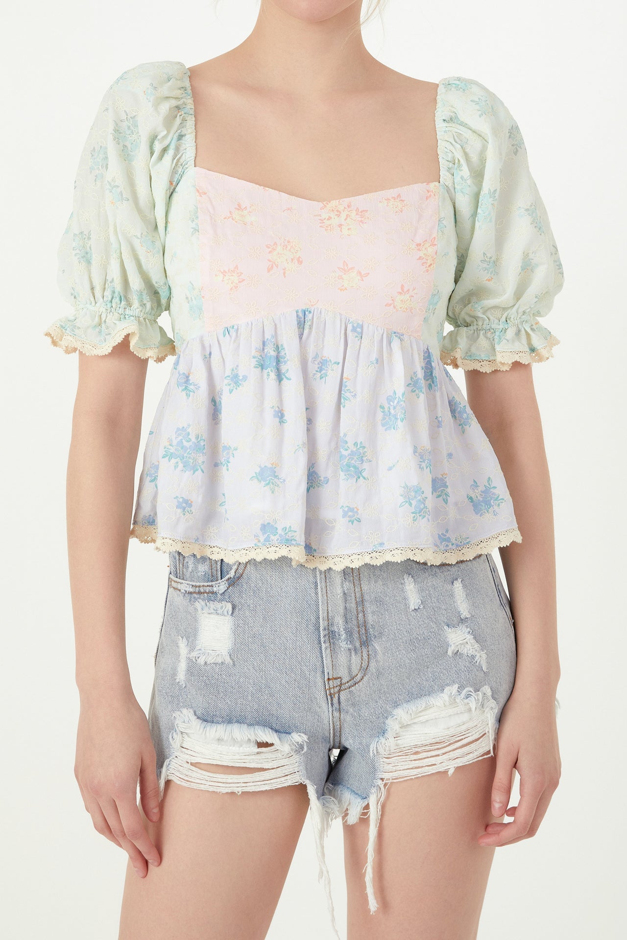 FREE THE ROSES - Color Block Eyelet Top - TOPS available at Objectrare