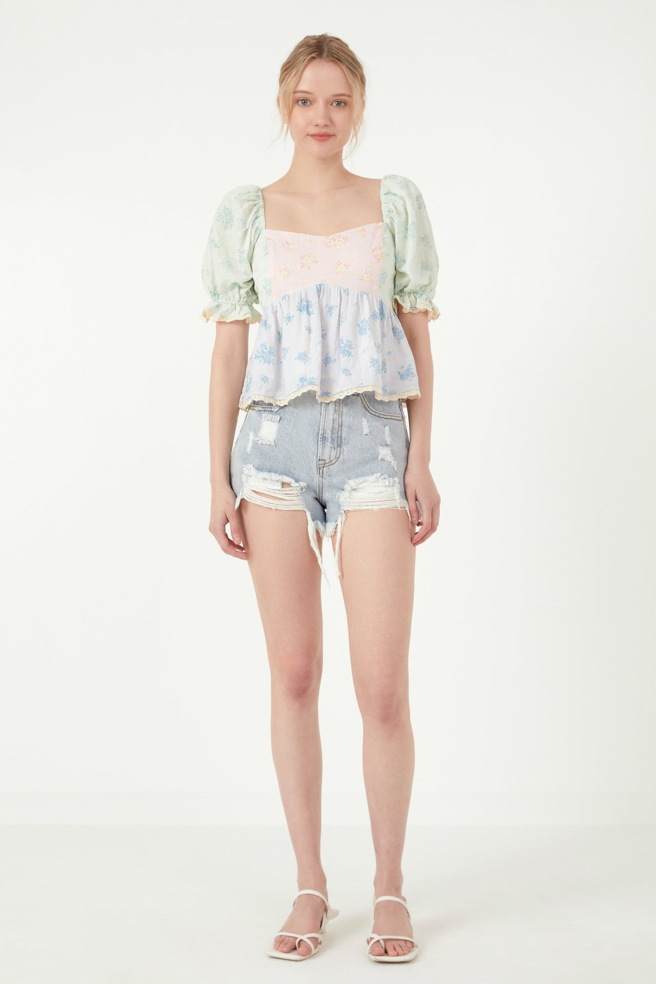 FREE THE ROSES - Color Block Eyelet Top - TOPS available at Objectrare