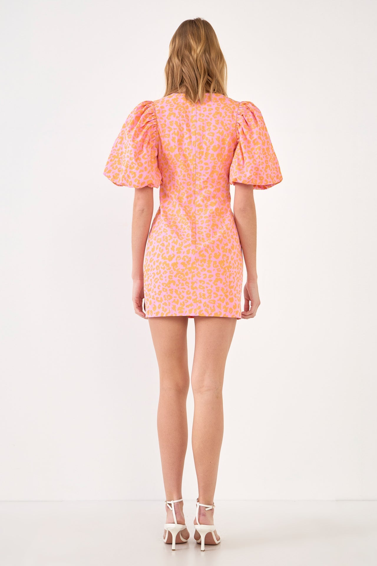 ENDLESS ROSE - Leopard Printed Mini Dress with Puff Sleeves - DRESSES available at Objectrare