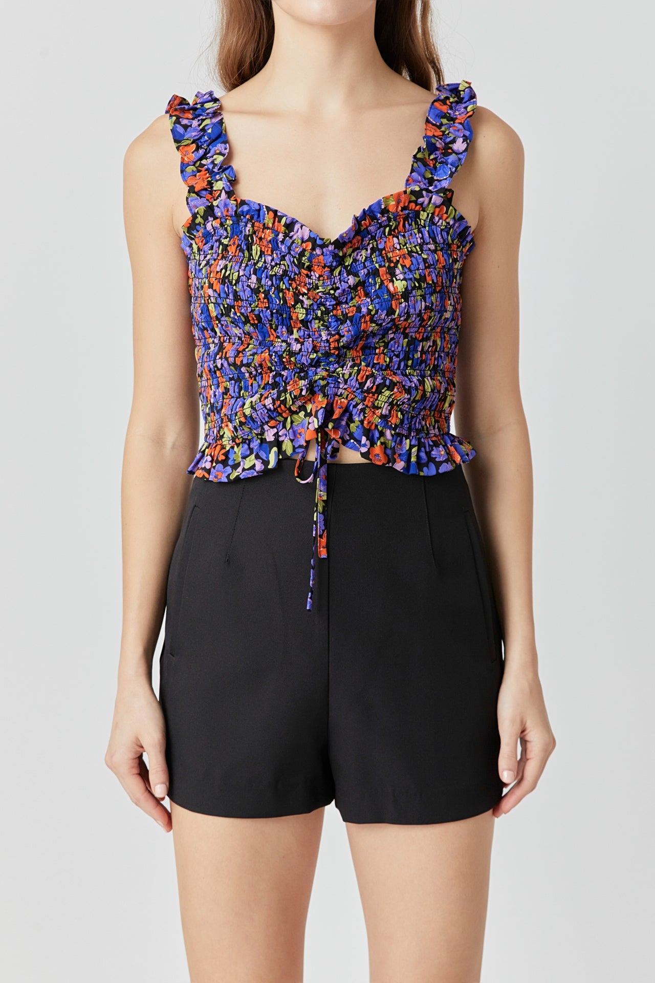 ENDLESS ROSE - Floral Print Smocked Top - TOPS available at Objectrare