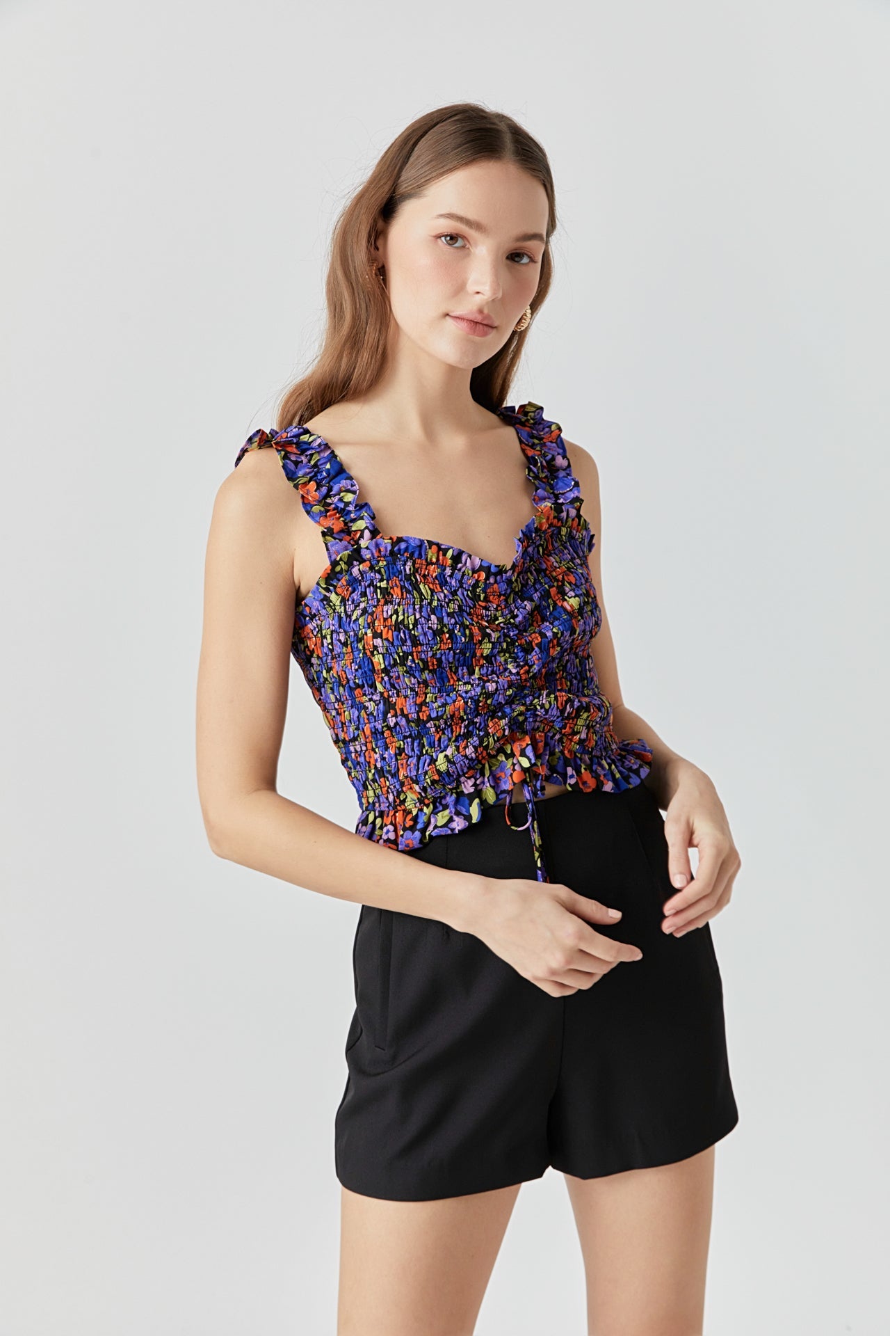 ENDLESS ROSE - Floral Print Smocked Top - TOPS available at Objectrare