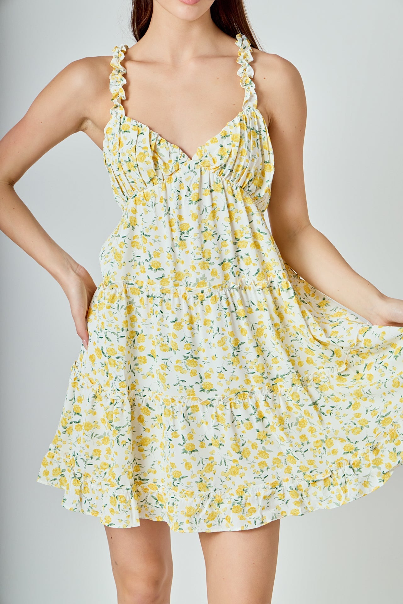 ENDLESS ROSE - Floral Ruffle Detail Mini Dress - DRESSES available at Objectrare