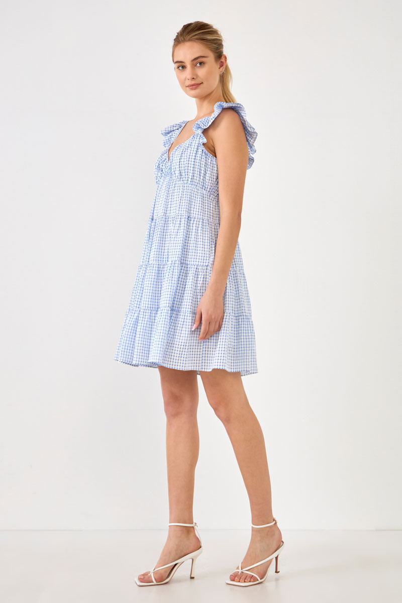 ENGLISH FACTORY - Gingham Printed Tiered Mini Dress - DRESSES available at Objectrare