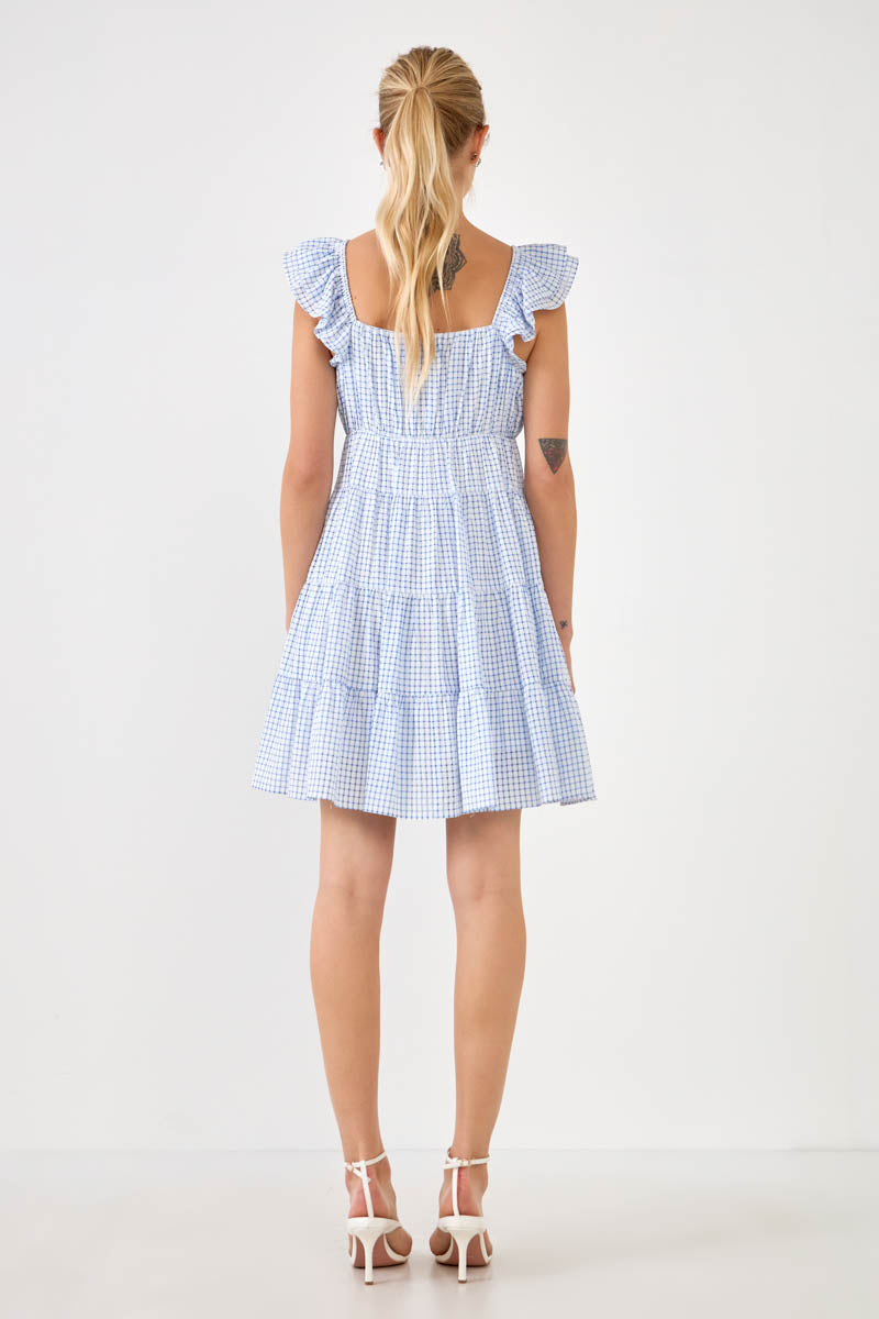 ENGLISH FACTORY - Gingham Printed Tiered Mini Dress - DRESSES available at Objectrare