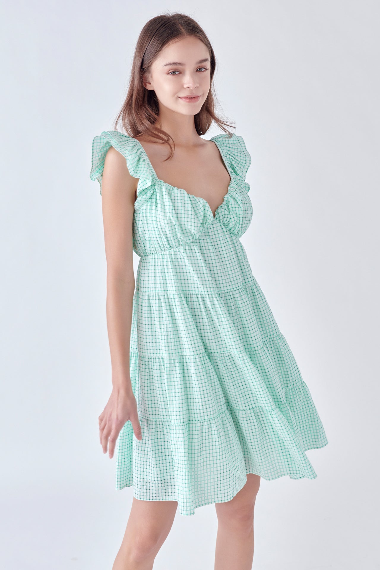 Gingham Printed Tiered Mini Dress