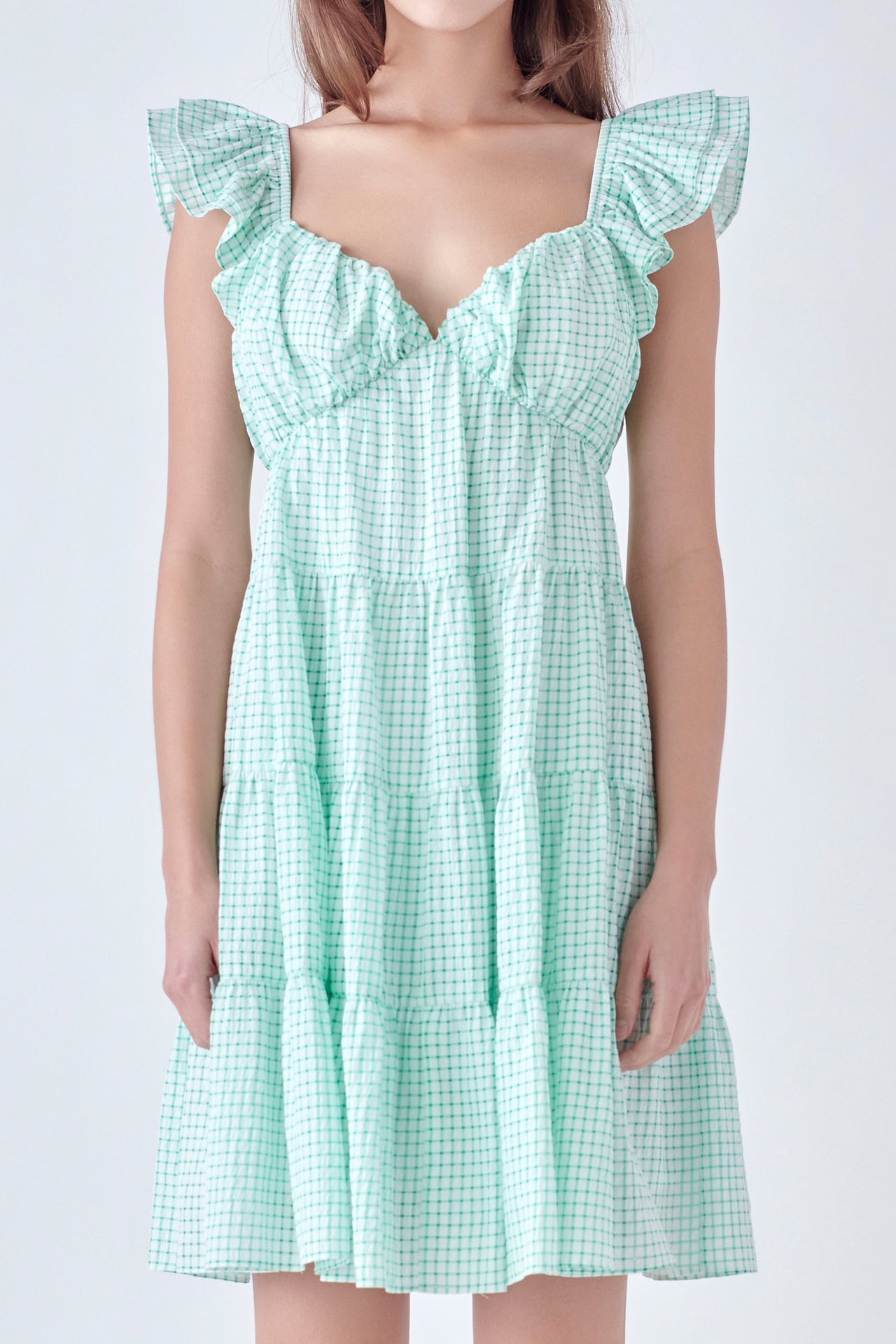ENGLISH FACTORY - Gingham Printed Tiered Mini Dress - DRESSES available at Objectrare