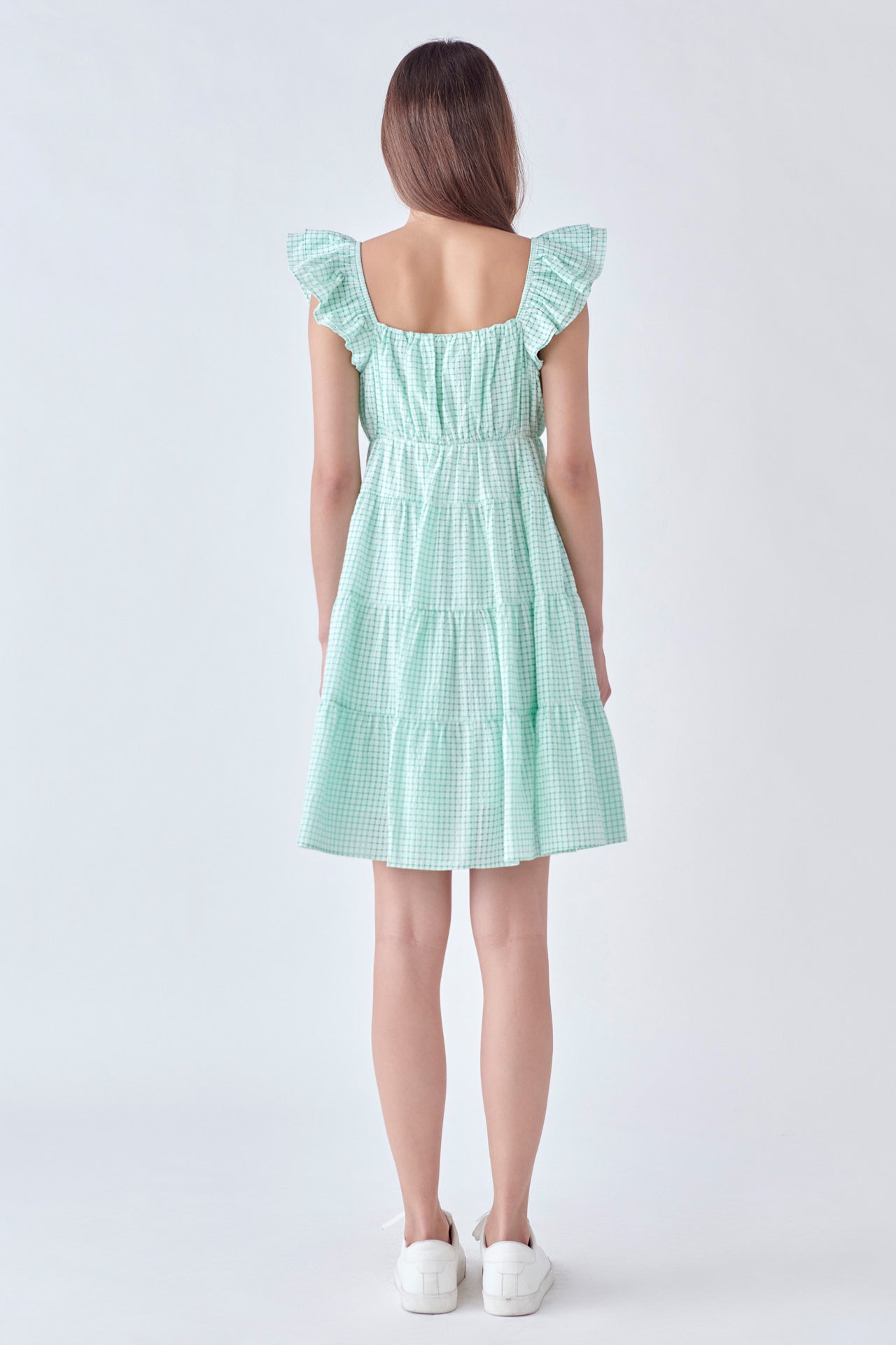 Gingham Printed Tiered Mini Dress