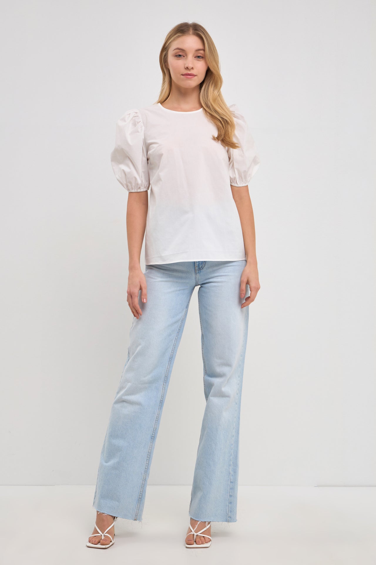 ENGLISH FACTORY - Open Back Bow Detail Top with Puff Sleeves - TOPS available at Objectrare