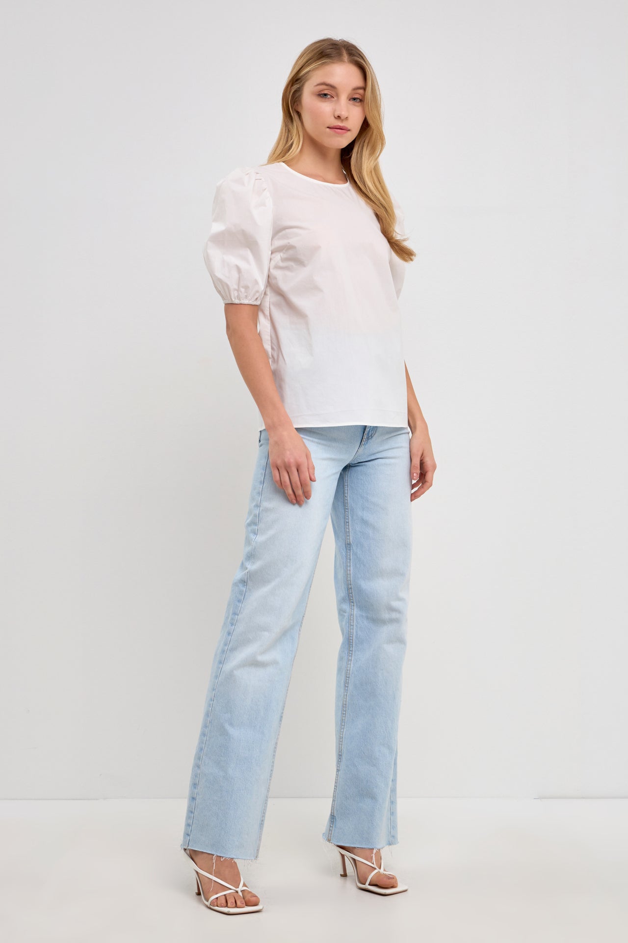 ENGLISH FACTORY - Open Back Bow Detail Top with Puff Sleeves - TOPS available at Objectrare
