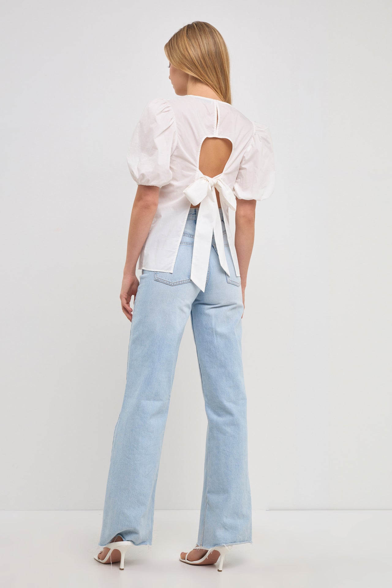 ENGLISH FACTORY - Open Back Bow Detail Top with Puff Sleeves - TOPS available at Objectrare