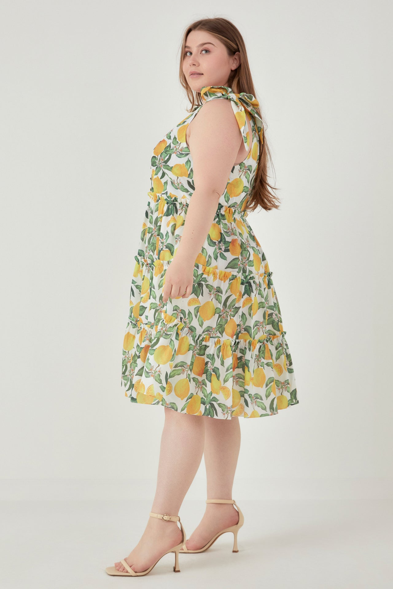 ENGLISH FACTORY - Plus Size Lemon Print Tiered Mini Dress - DRESSES available at Objectrare