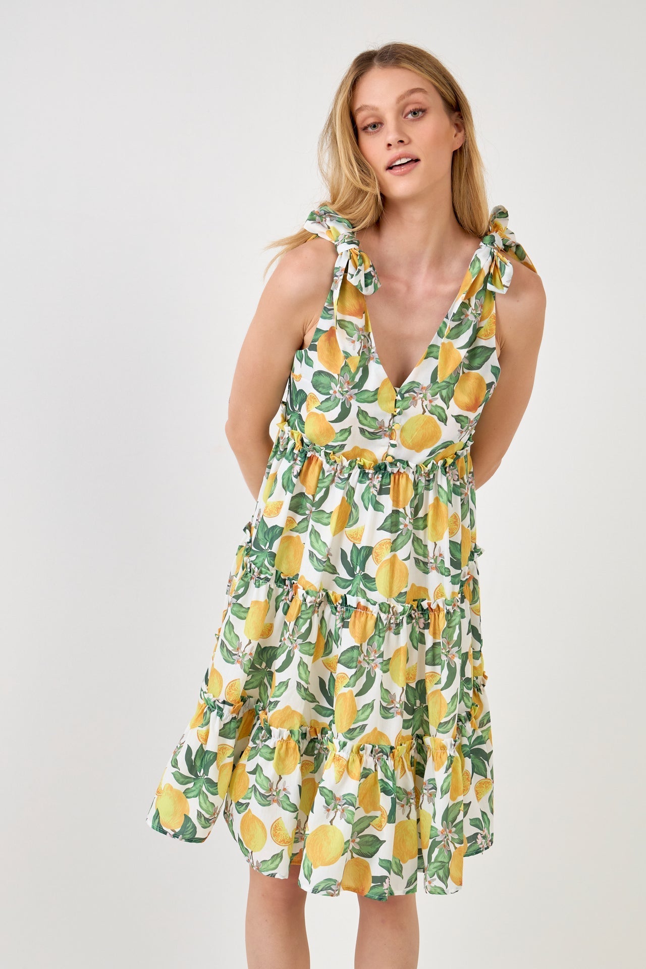 ENGLISH FACTORY - Lemon Print Tiered Mini Dress - DRESSES available at Objectrare