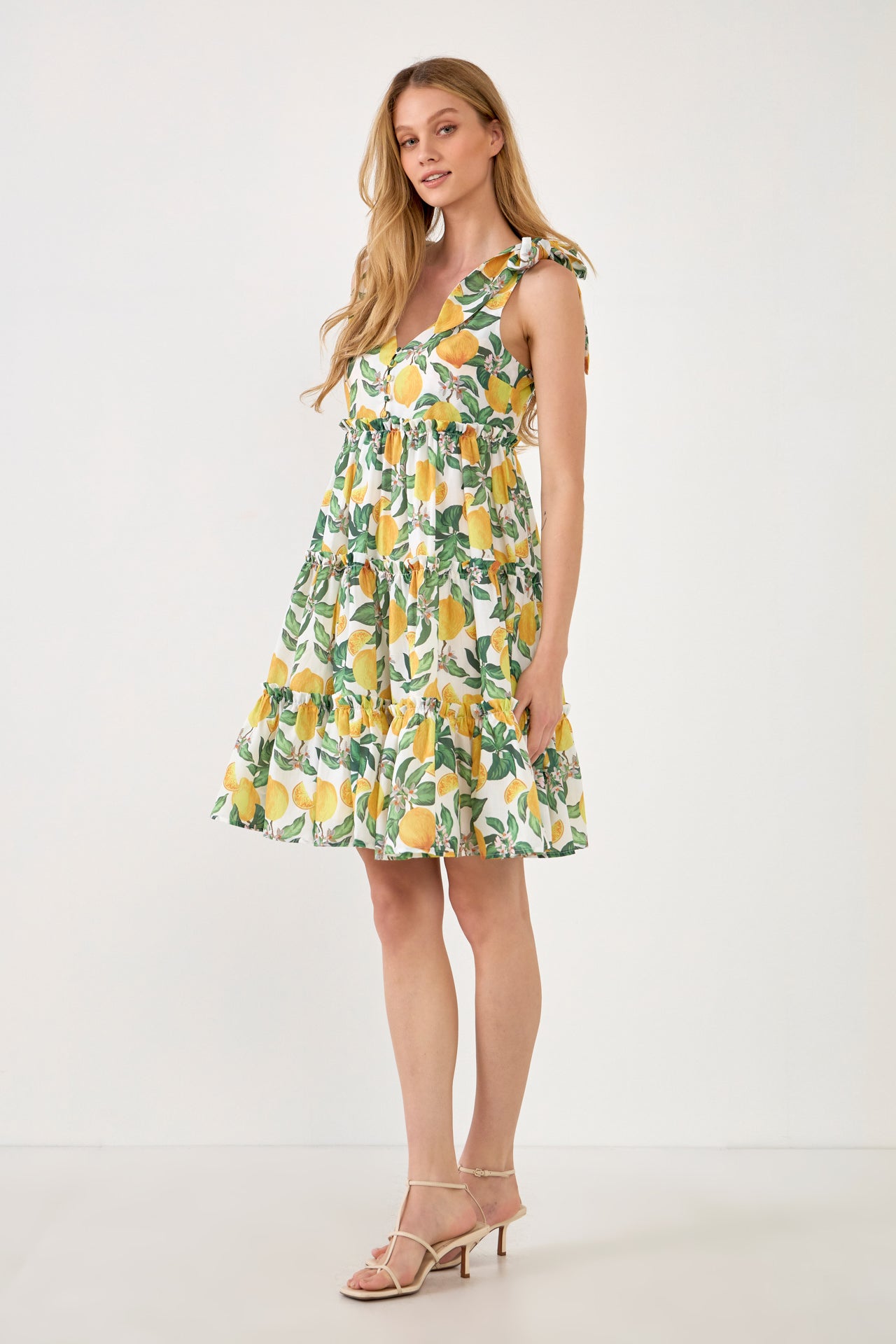 ENGLISH FACTORY - Lemon Print Tiered Mini Dress - DRESSES available at Objectrare