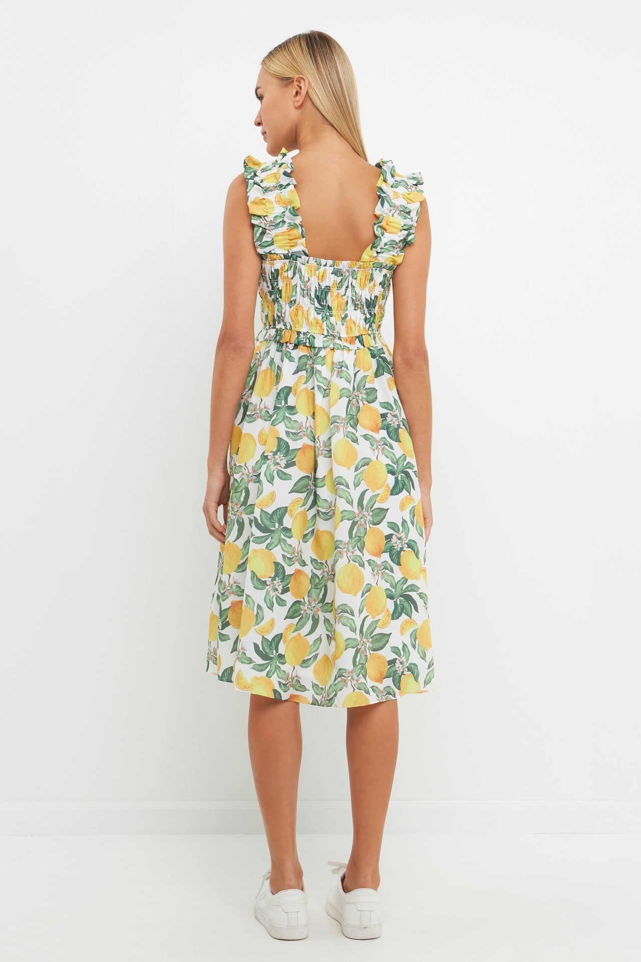 ENGLISH FACTORY - Lemon Print Smocked Bodice Midi Dress - DRESSES available at Objectrare
