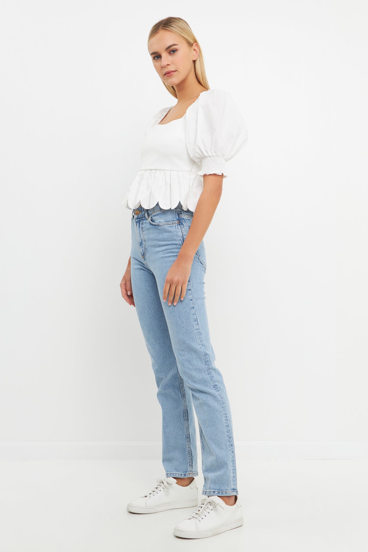 ENGLISH FACTORY - Mixed Media Scalloped Edge Top - TOPS available at Objectrare