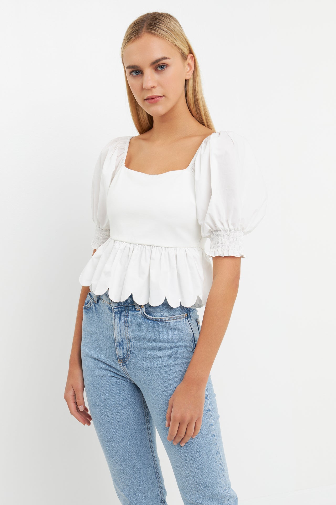 ENGLISH FACTORY - Mixed Media Scalloped Edge Top - TOPS available at Objectrare