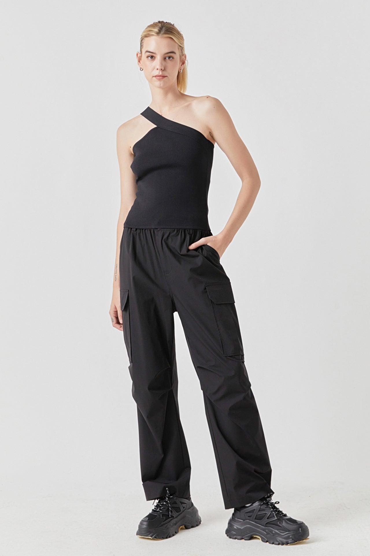 GREY LAB - Asymmetrical One-Shoulder Knit Tank Top - CAMI TOPS & TANK available at Objectrare