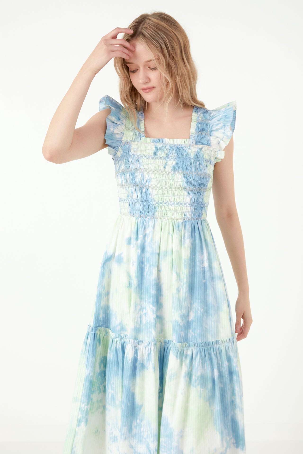 FREE THE ROSES - Tie dye Smocked Detail Midi Dress - DRESSES available at Objectrare