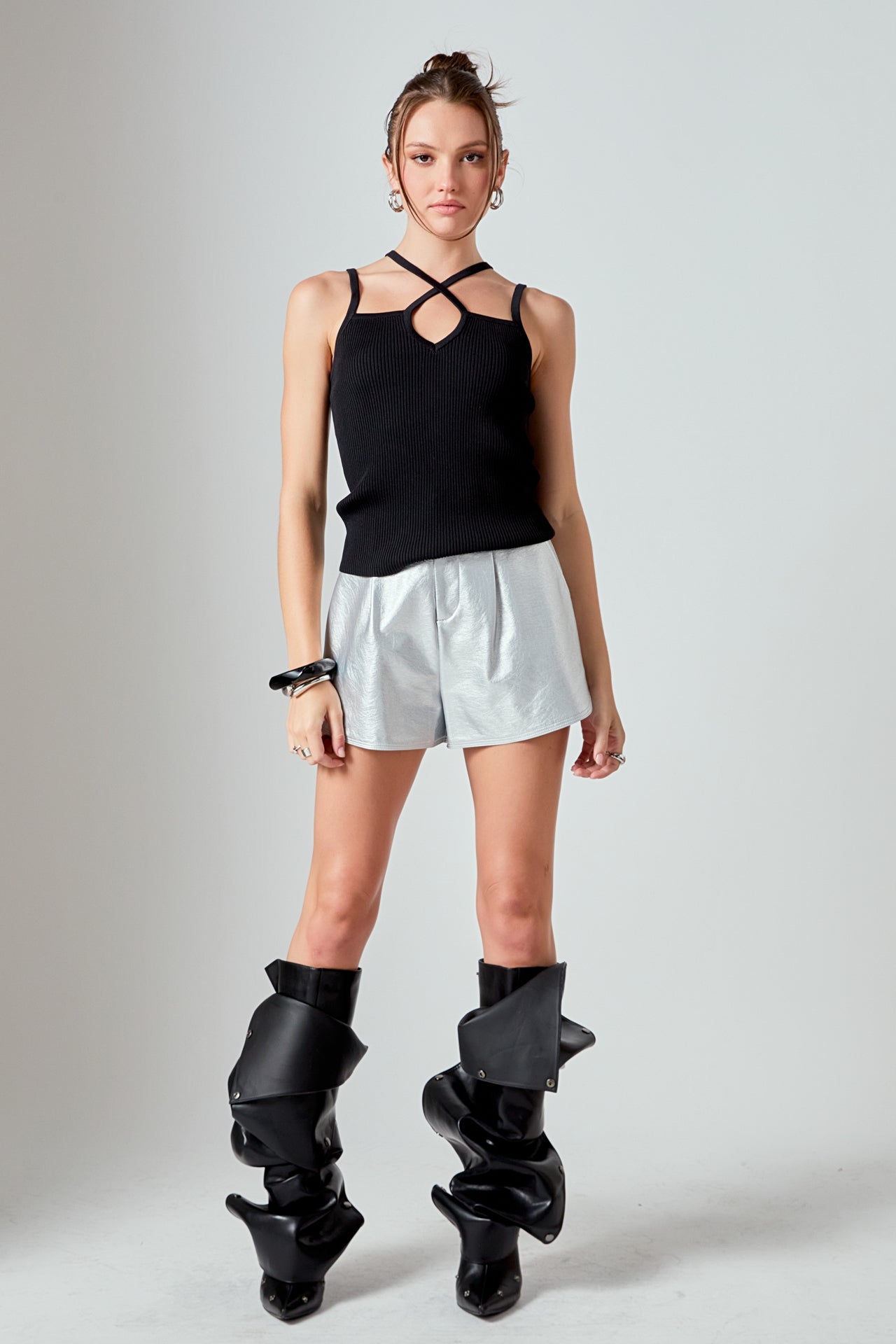 ENDLESS ROSE - Strap Detail Fitted Knit Top - CAMI TOPS & TANK available at Objectrare