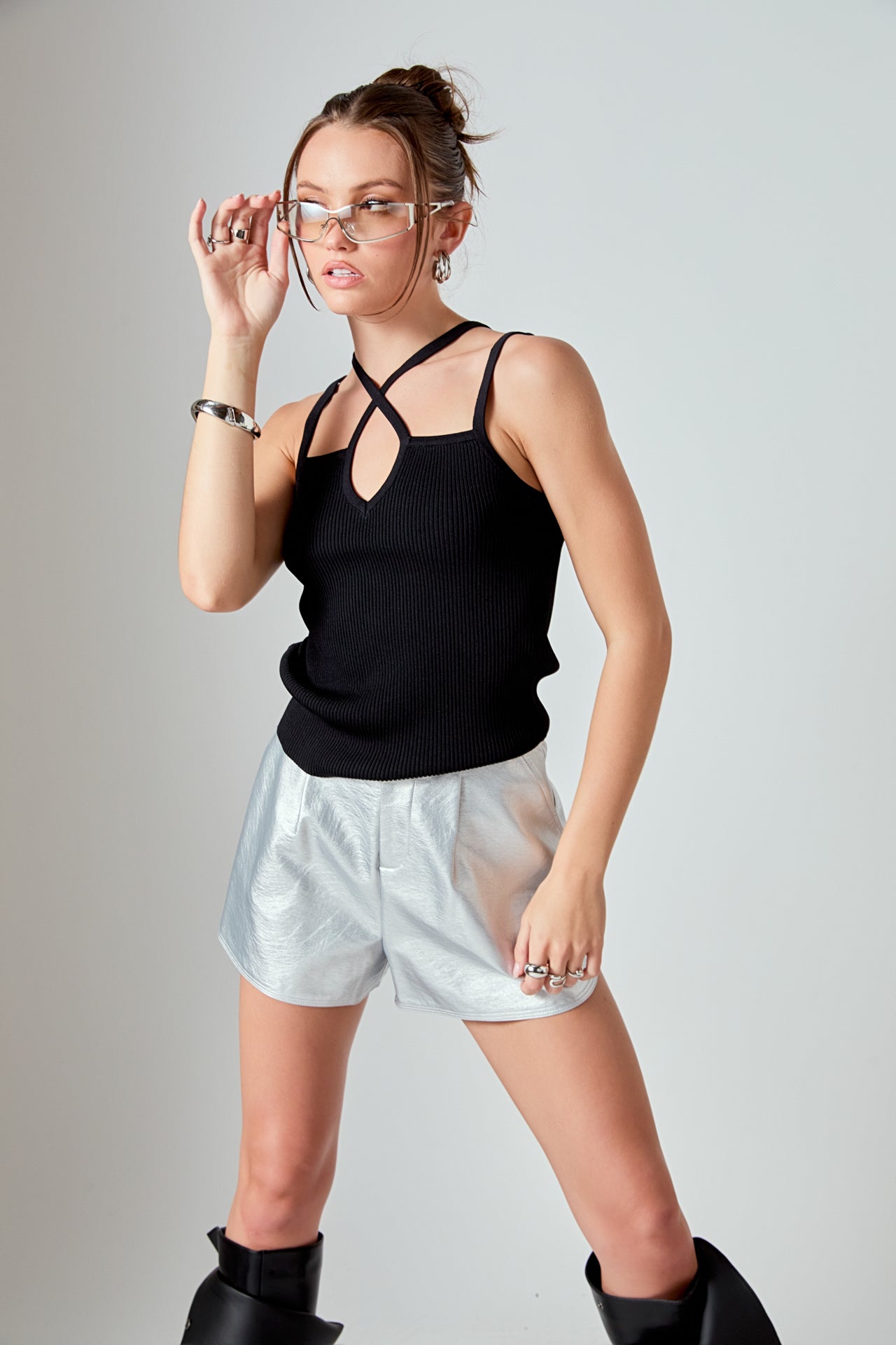 ENDLESS ROSE - Strap Detail Fitted Knit Top - CAMI TOPS & TANK available at Objectrare