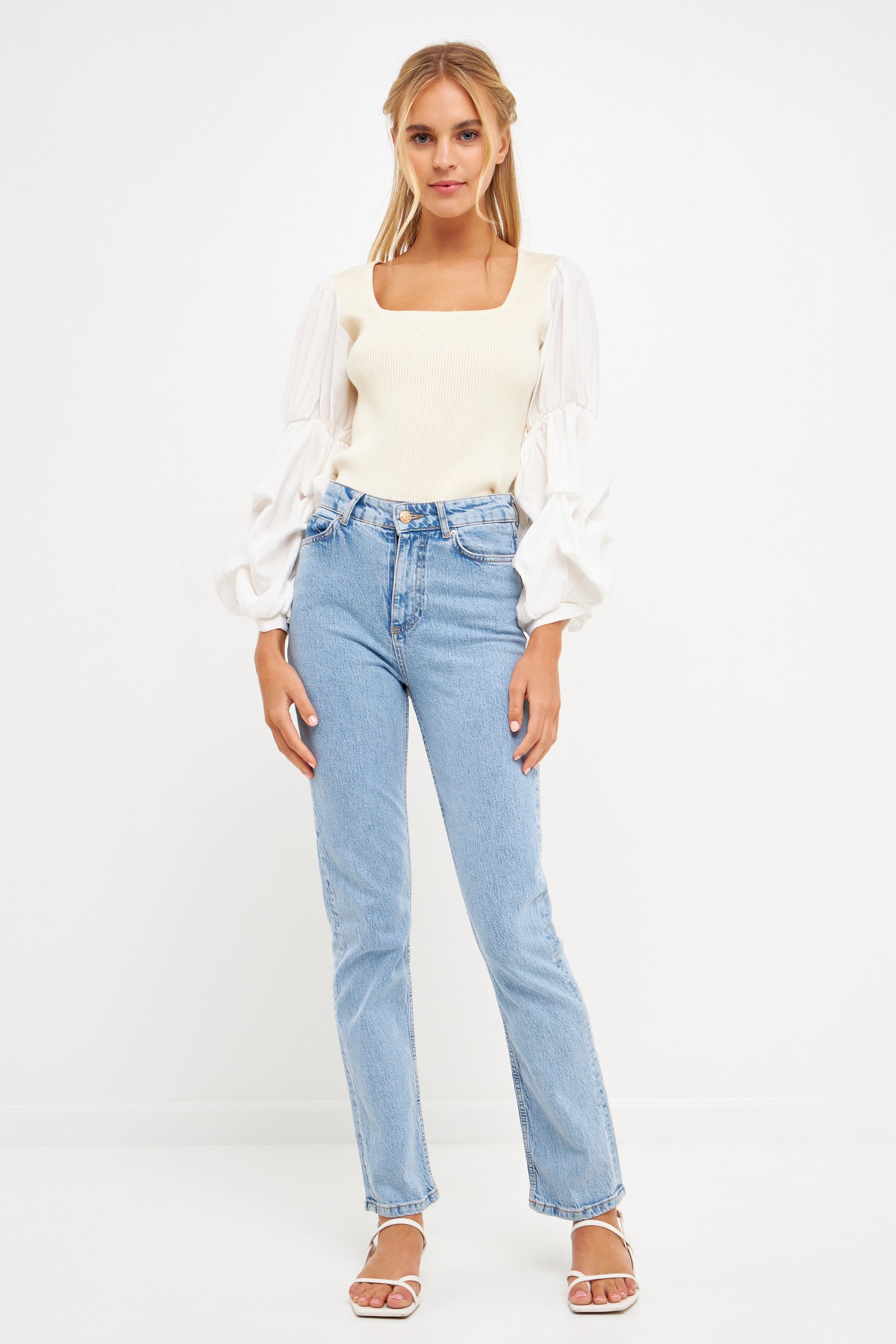 ENGLISH FACTORY - Mixed Media Square Neckline Knit Top - TOPS available at Objectrare