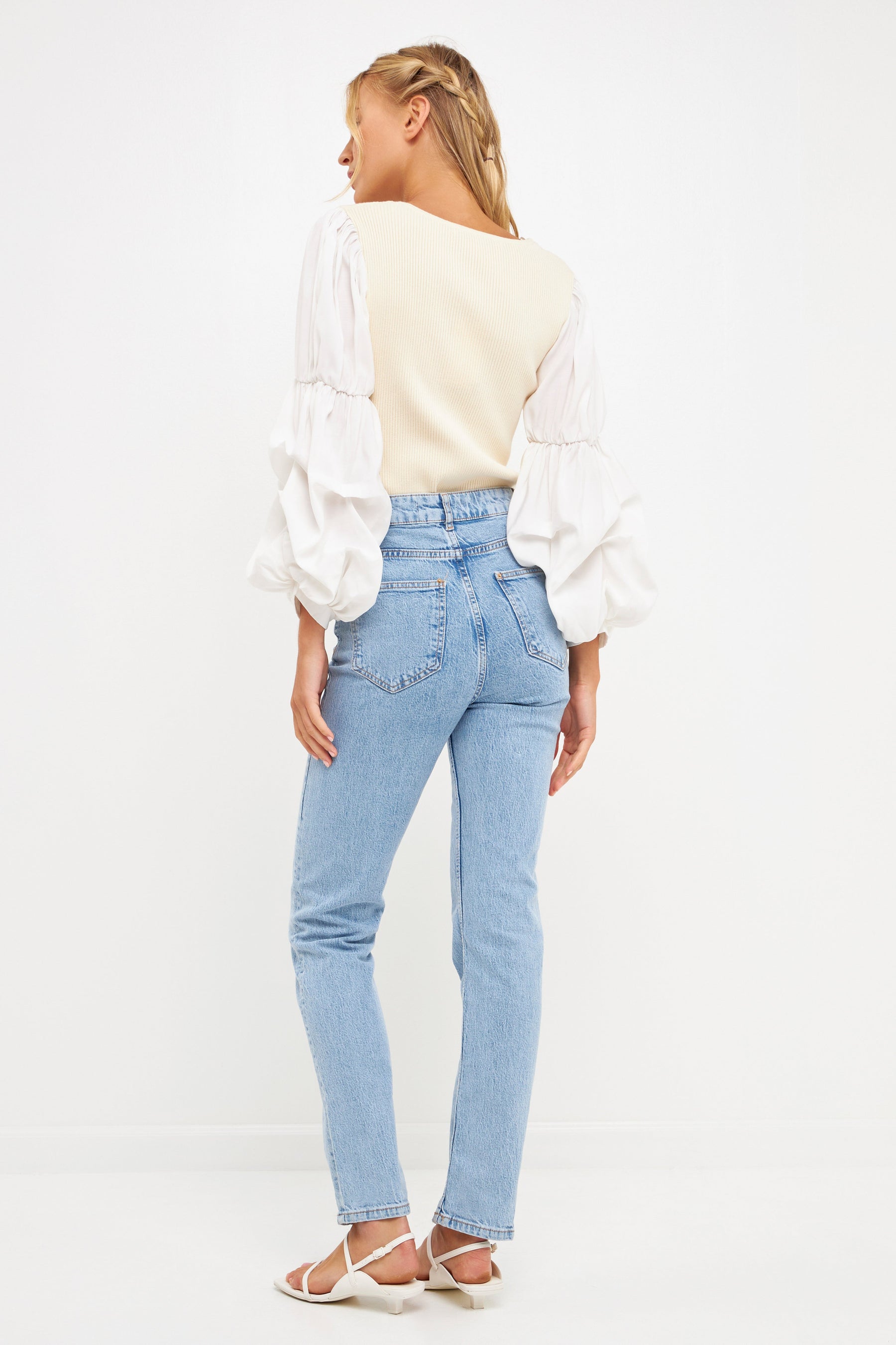 ENGLISH FACTORY - Mixed Media Square Neckline Knit Top - TOPS available at Objectrare