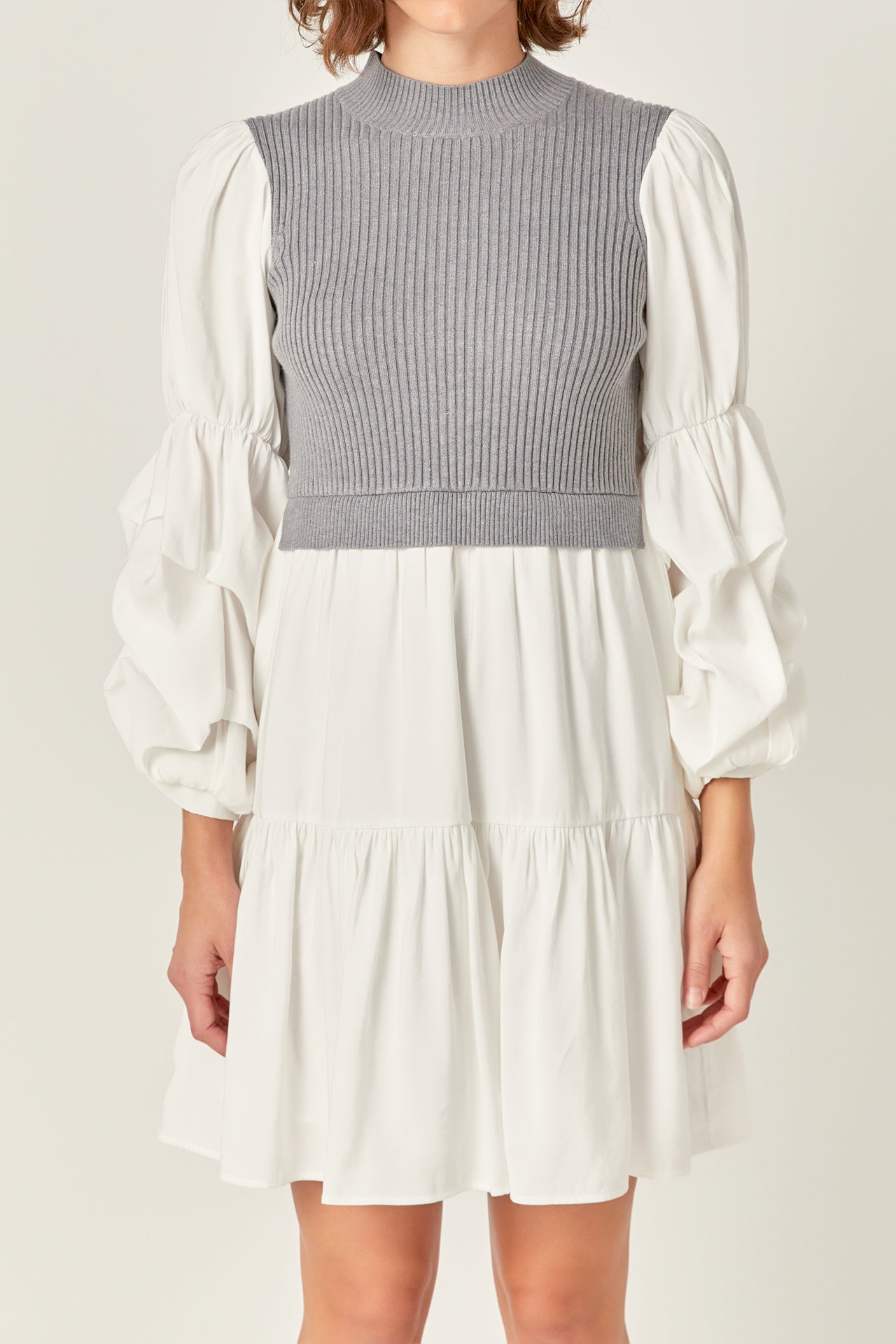 ENGLISH FACTORY - Mixed Media Sweater Mini Dress - DRESSES available at Objectrare