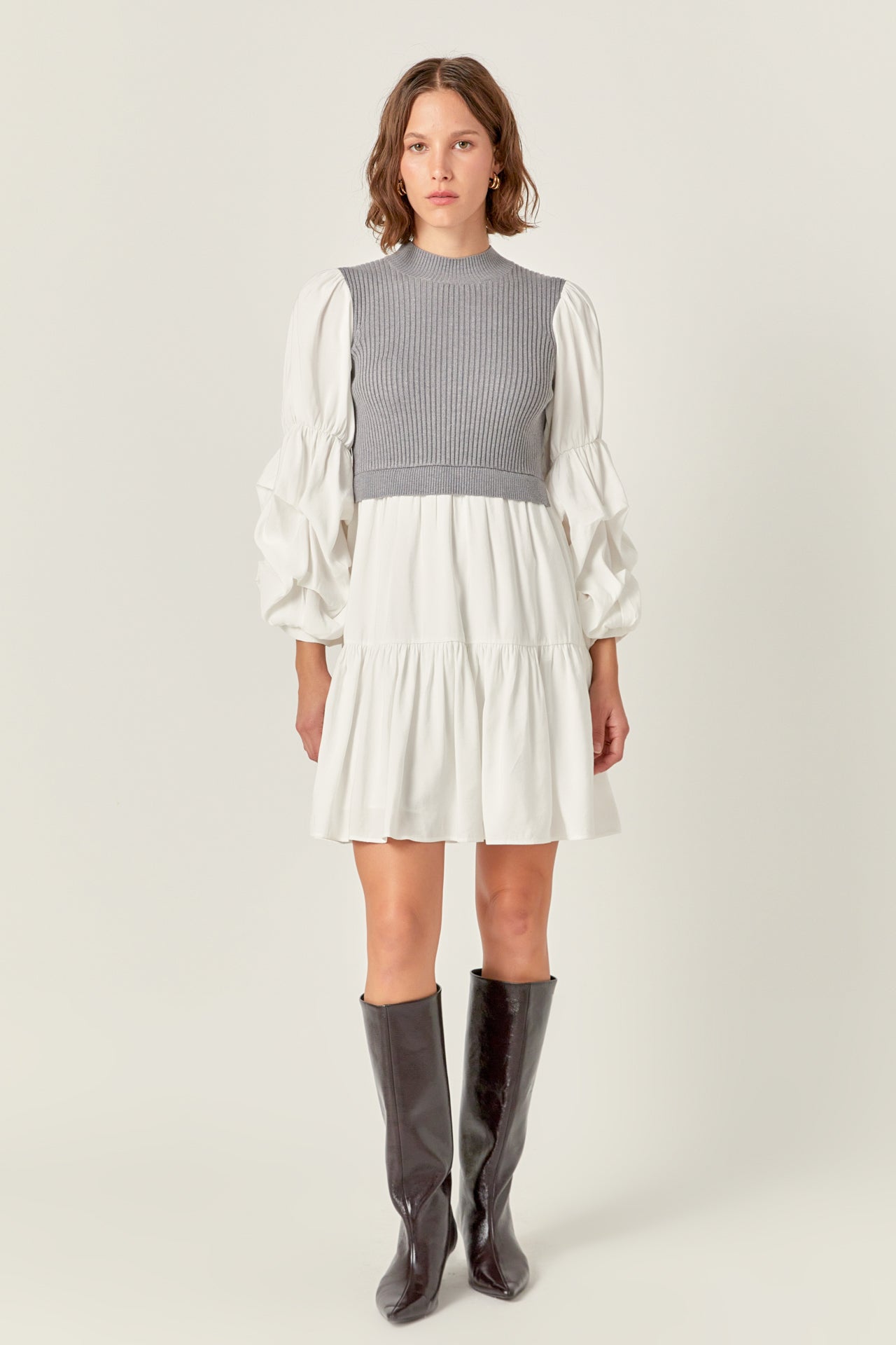 ENGLISH FACTORY - Mixed Media Sweater Mini Dress - DRESSES available at Objectrare